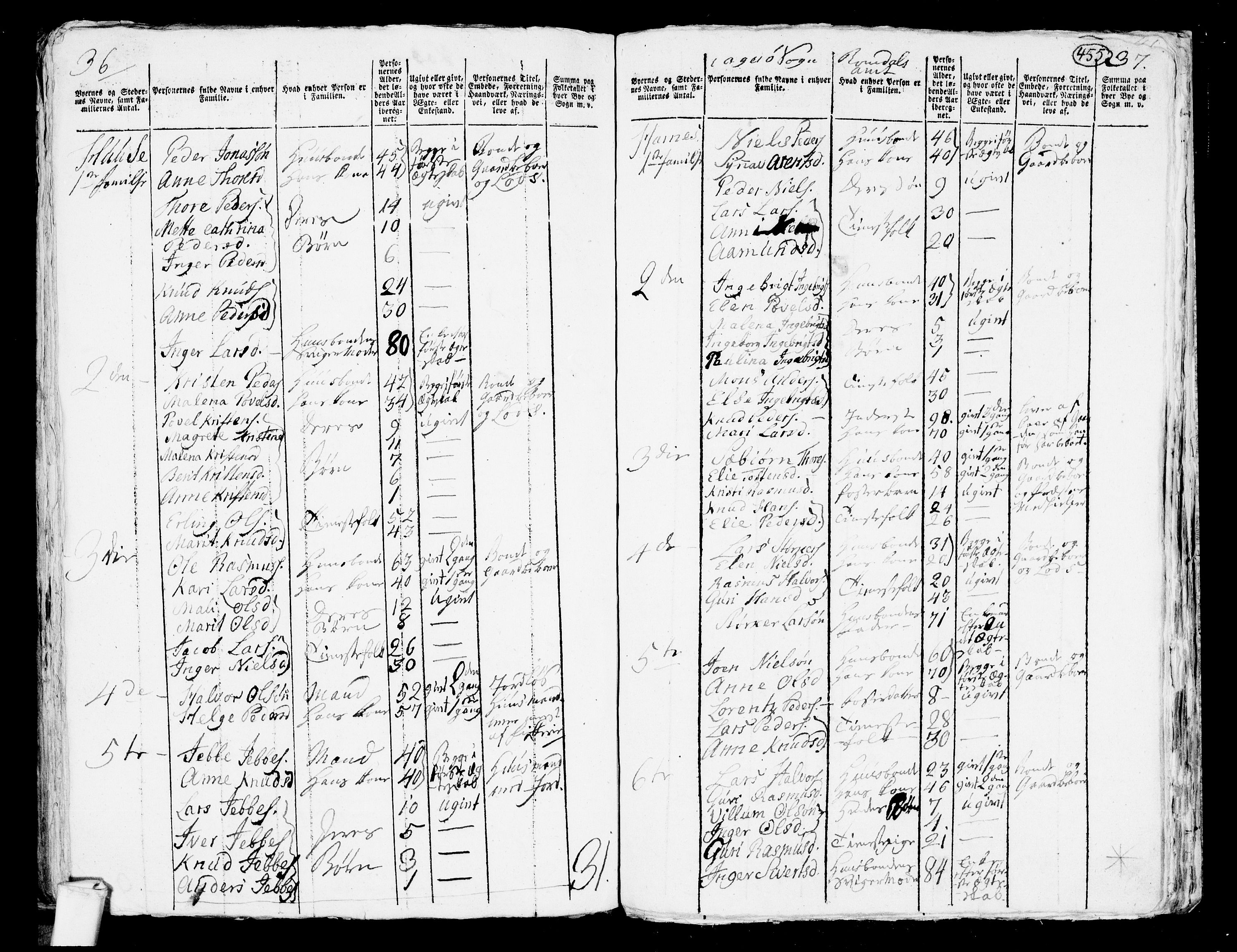 RA, 1801 census for 1545P Aukra, 1801, p. 454b-455a