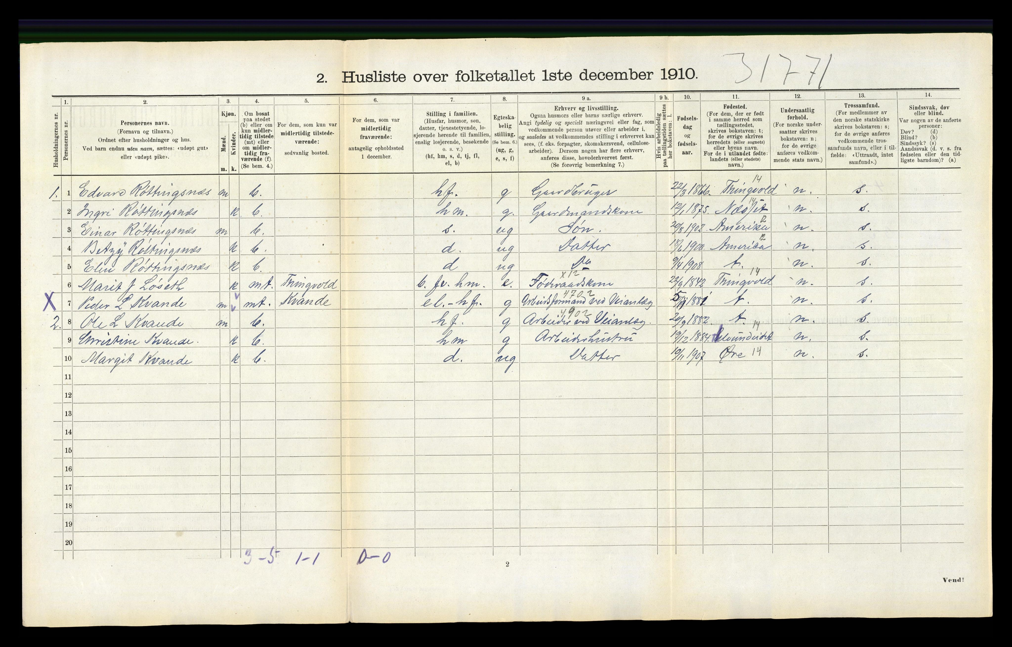 RA, 1910 census for Stangvik, 1910, p. 597