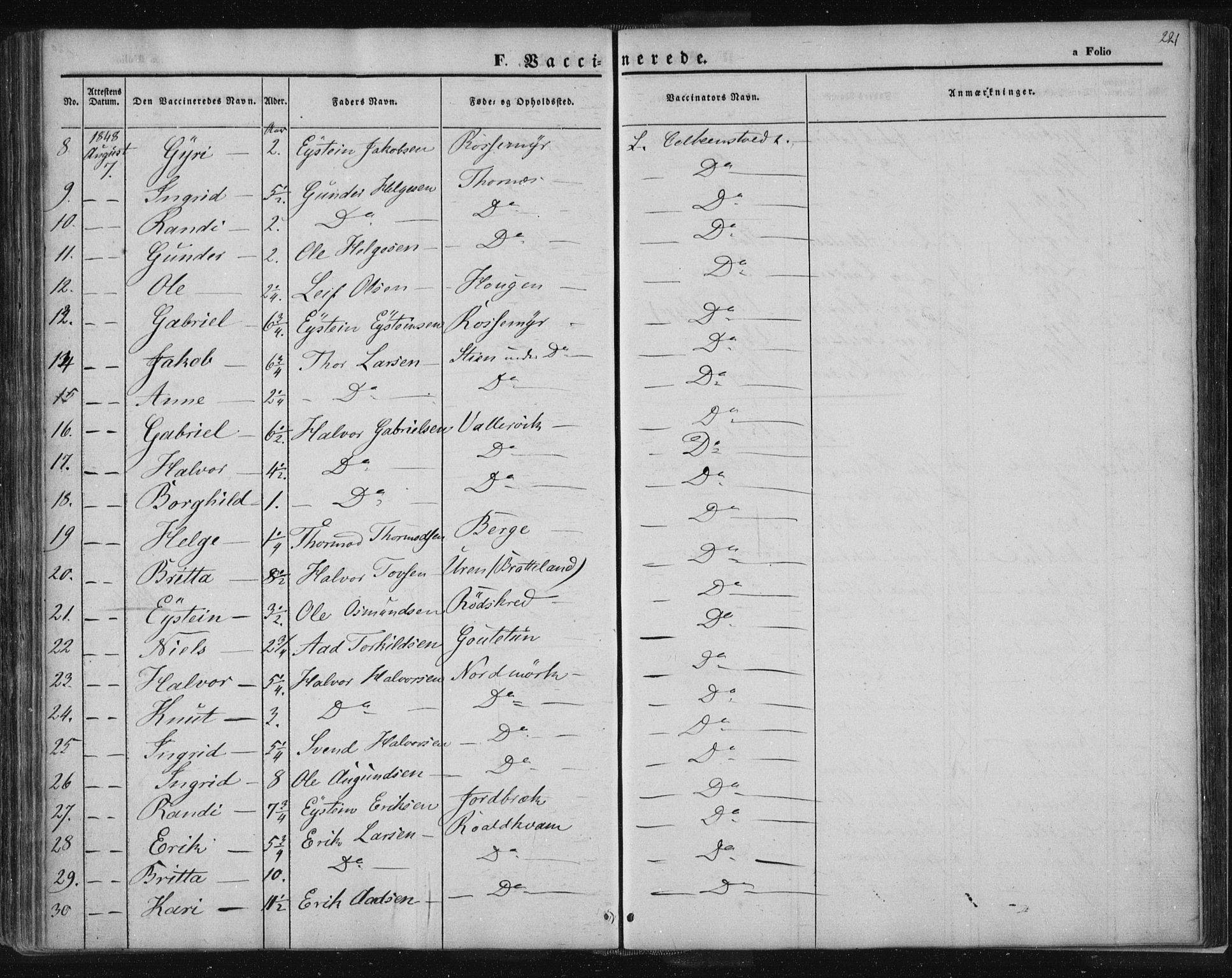 Suldal sokneprestkontor, SAST/A-101845/01/IV/L0008: Parish register (official) no. A 8, 1836-1853, p. 221