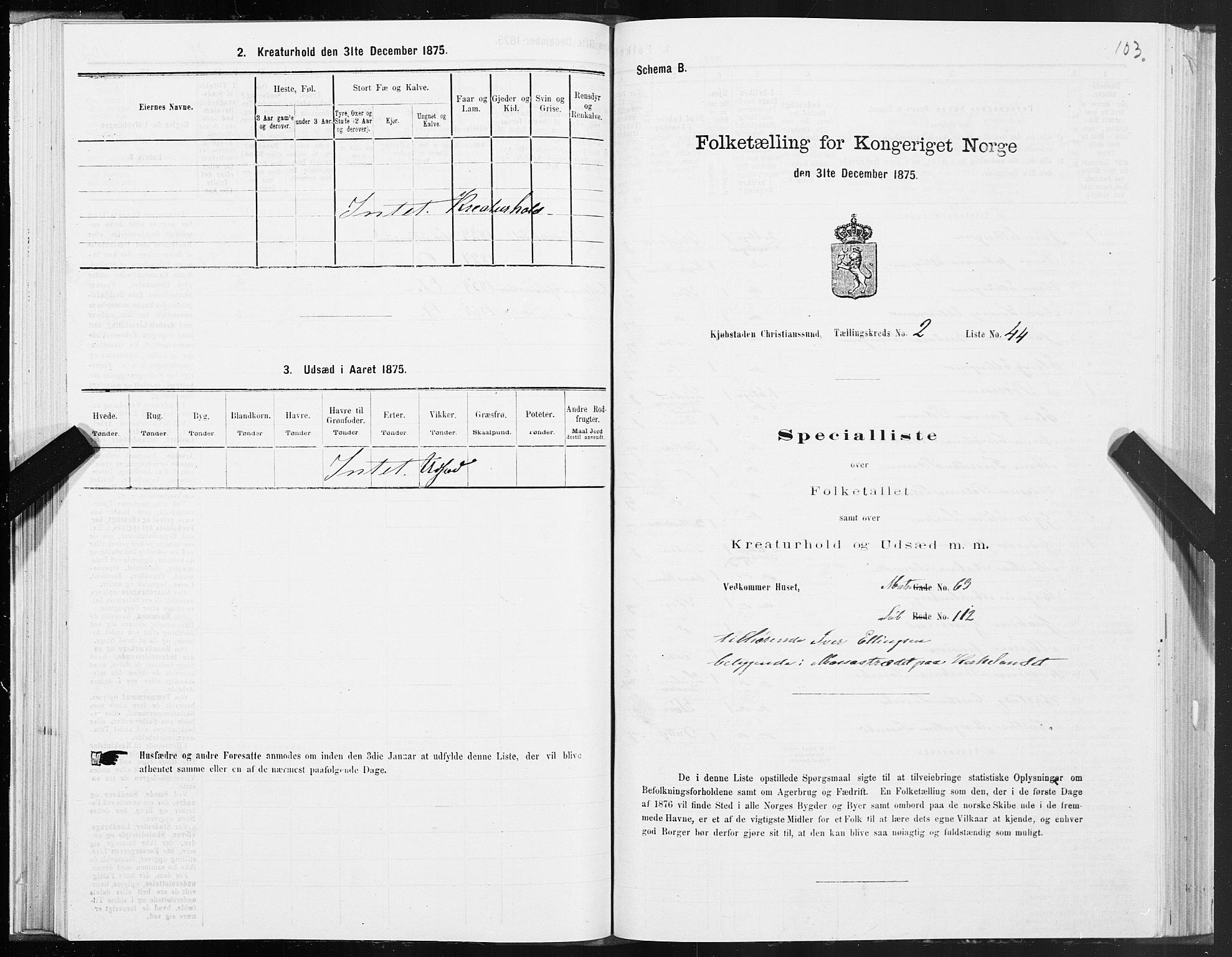 SAT, 1875 census for 1503B Kristiansund/Kristiansund, 1875, p. 2103