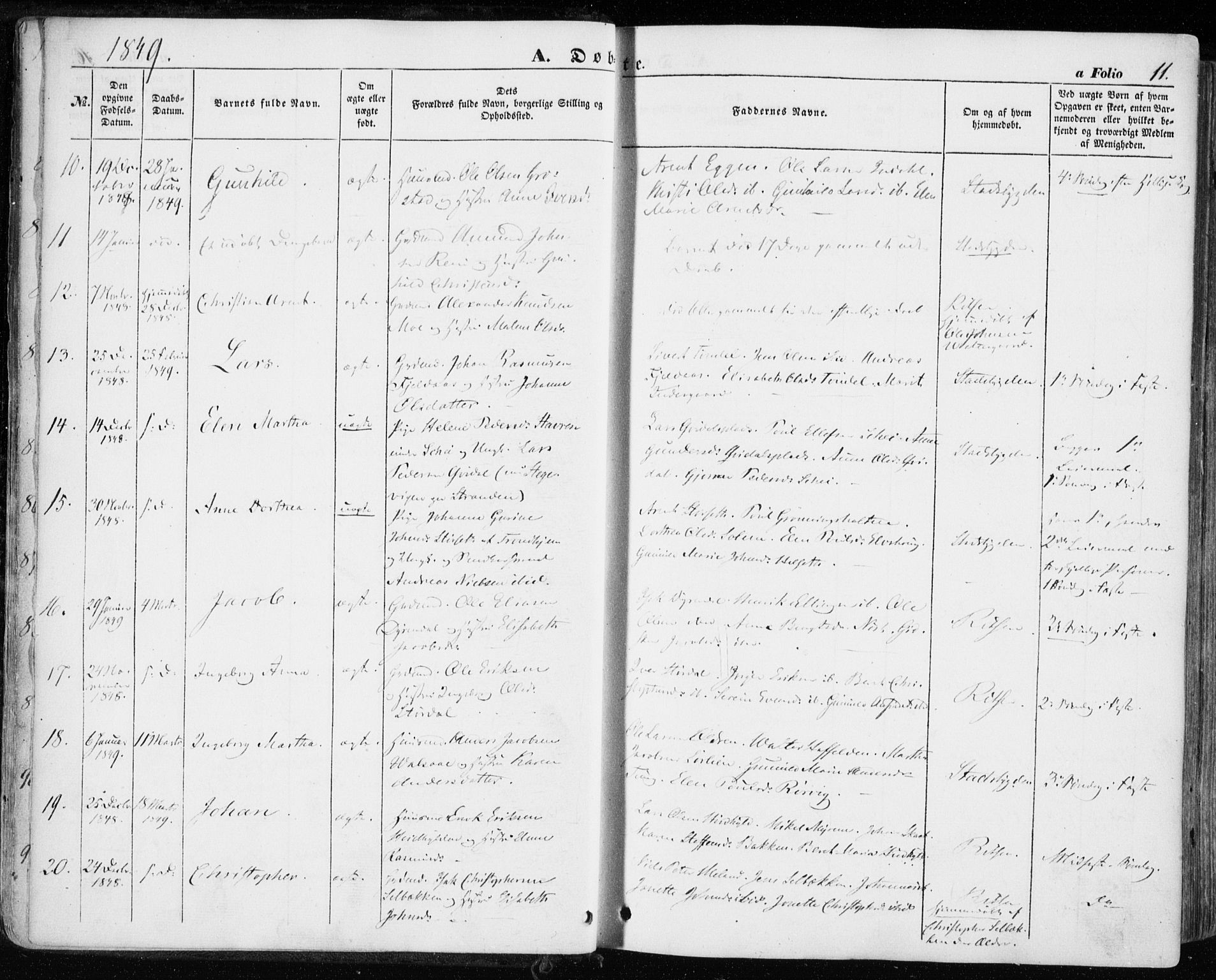 Ministerialprotokoller, klokkerbøker og fødselsregistre - Sør-Trøndelag, SAT/A-1456/646/L0611: Parish register (official) no. 646A09, 1848-1857, p. 11