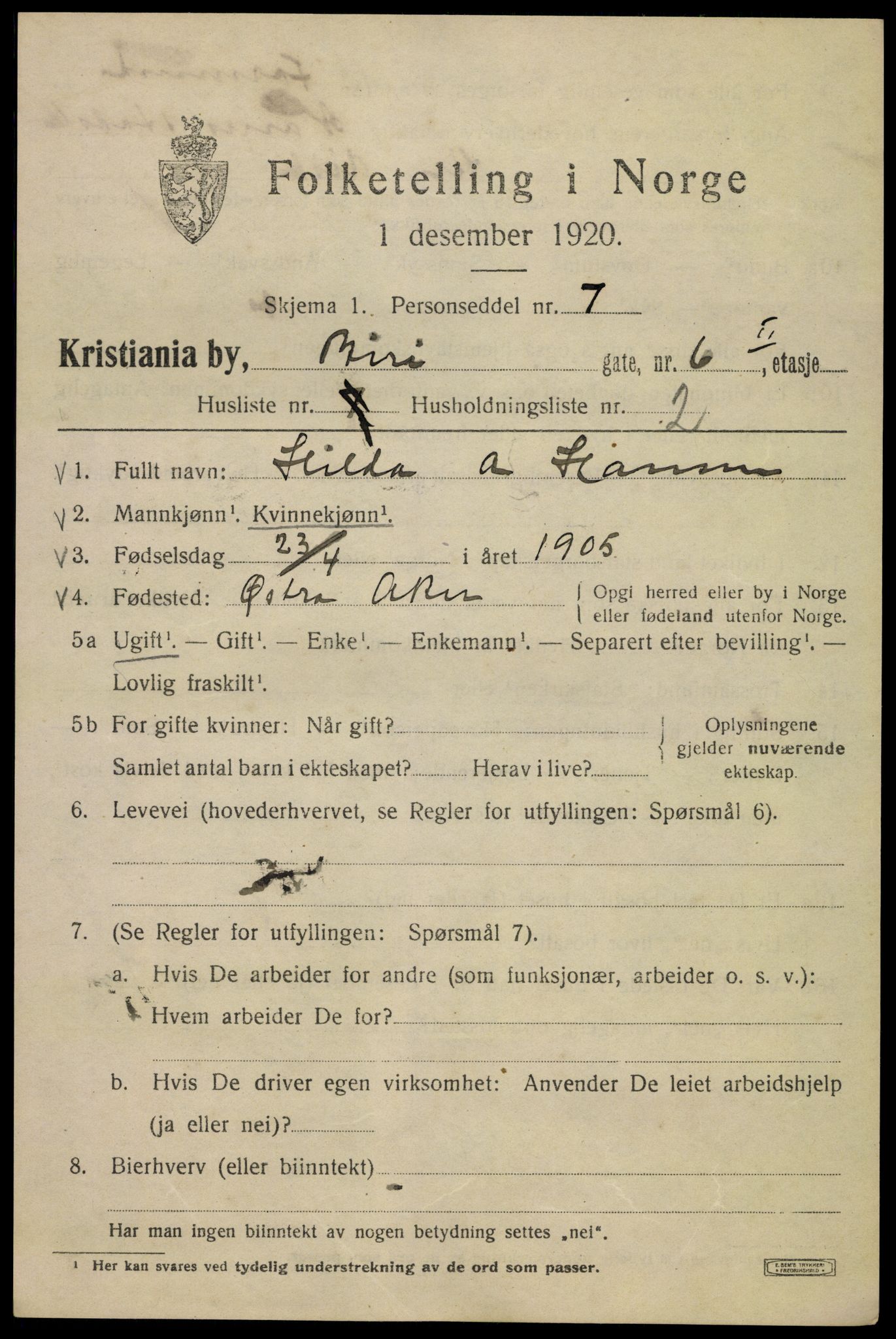 SAO, 1920 census for Kristiania, 1920, p. 155979