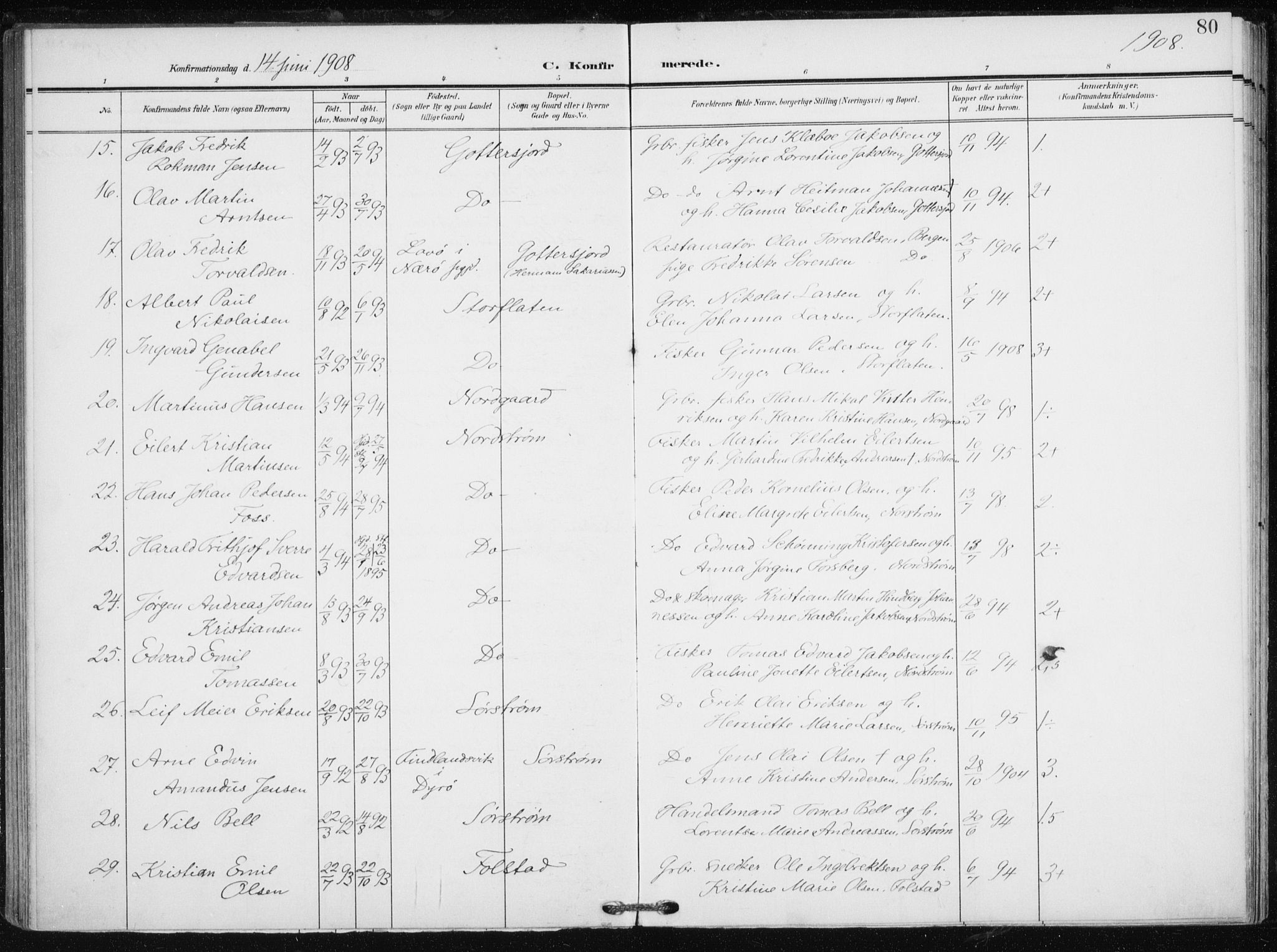 Tranøy sokneprestkontor, SATØ/S-1313/I/Ia/Iaa/L0012kirke: Parish register (official) no. 12, 1905-1918, p. 80