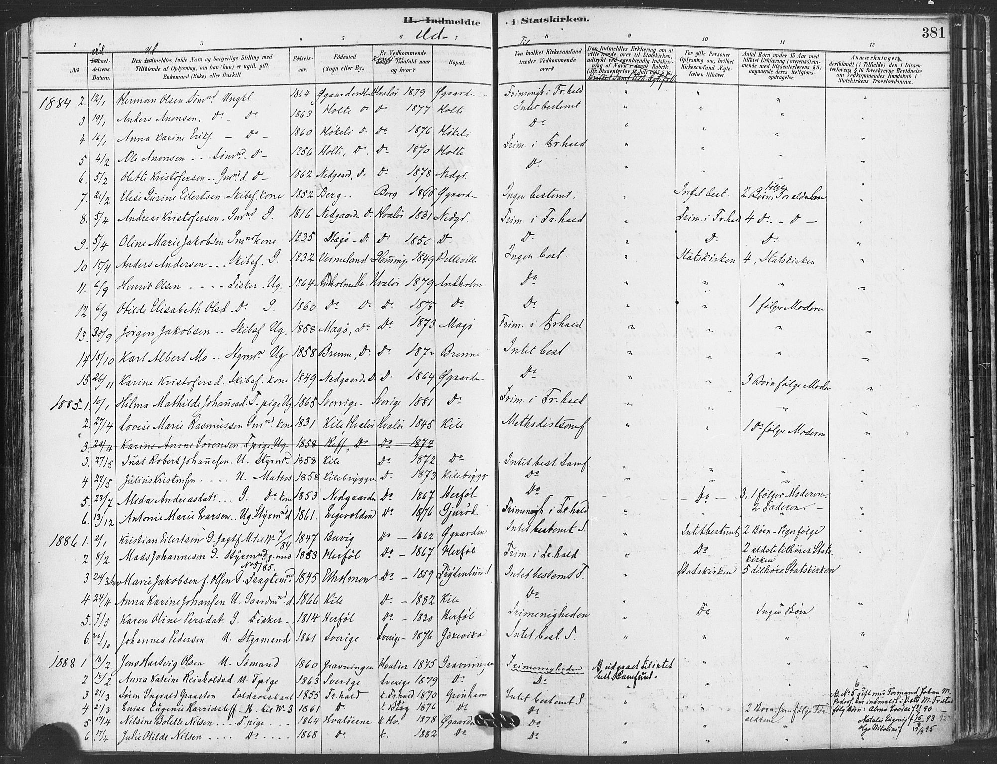 Hvaler prestekontor Kirkebøker, AV/SAO-A-2001/F/Fa/L0008: Parish register (official) no. I 8, 1878-1895, p. 381