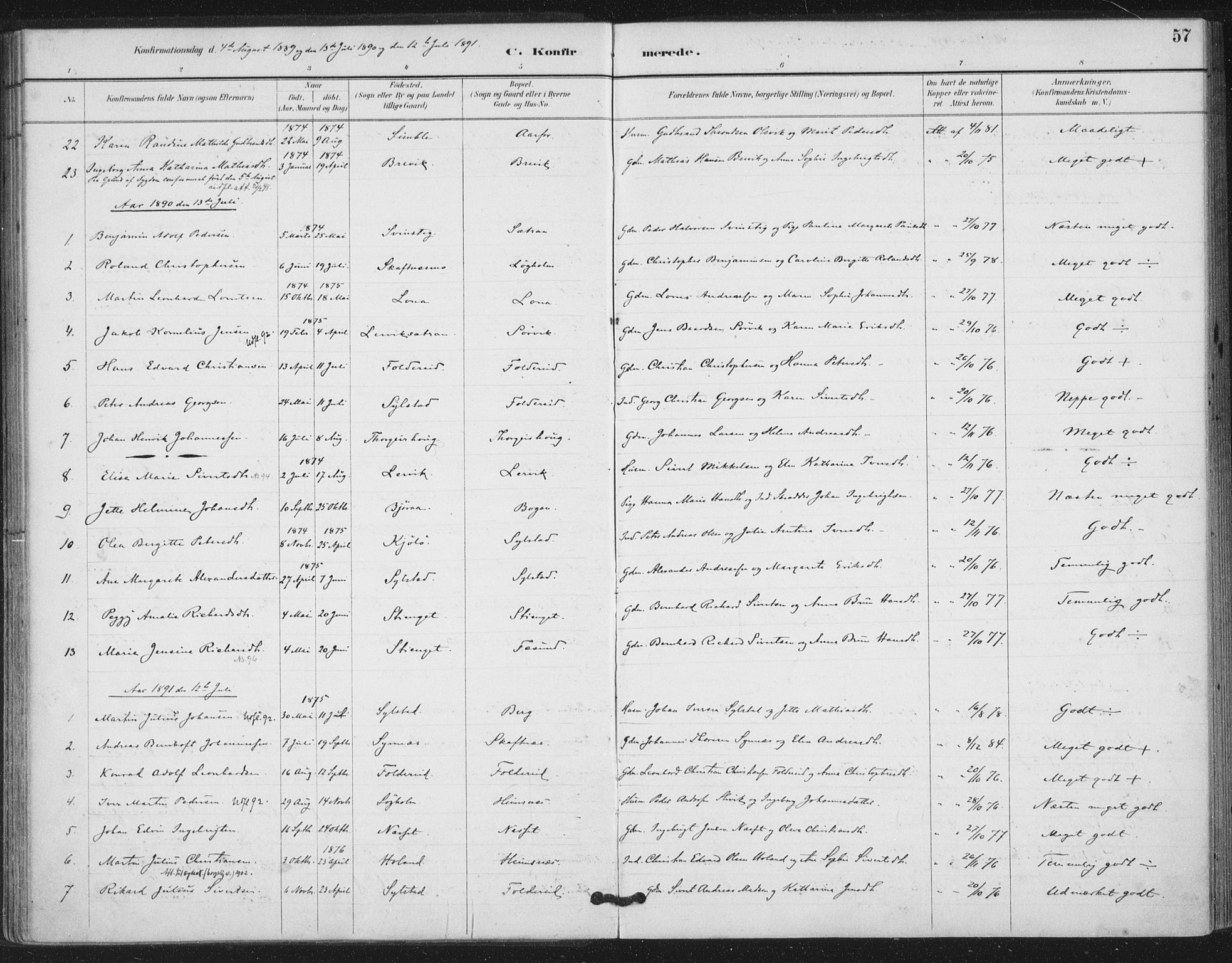 Ministerialprotokoller, klokkerbøker og fødselsregistre - Nord-Trøndelag, AV/SAT-A-1458/783/L0660: Parish register (official) no. 783A02, 1886-1918, p. 57