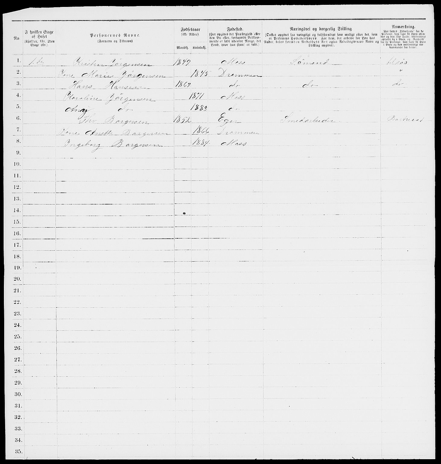 RA, 1885 census for 0104 Moss, 1885, p. 575