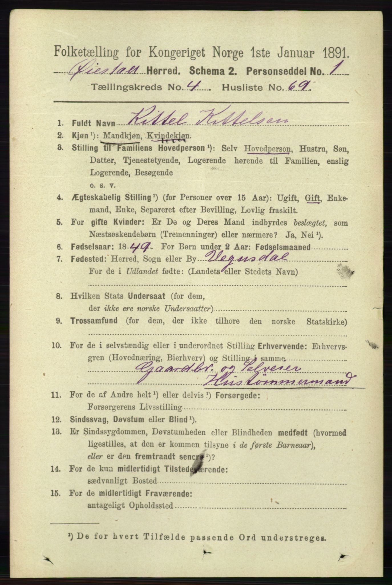 RA, 1891 census for 0920 Øyestad, 1891, p. 1752