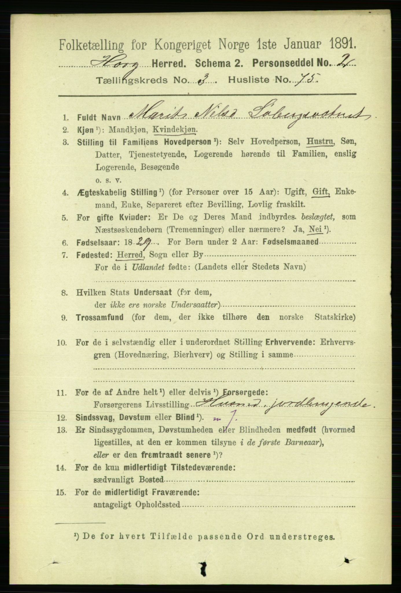 RA, 1891 census for 1650 Horg, 1891, p. 1499