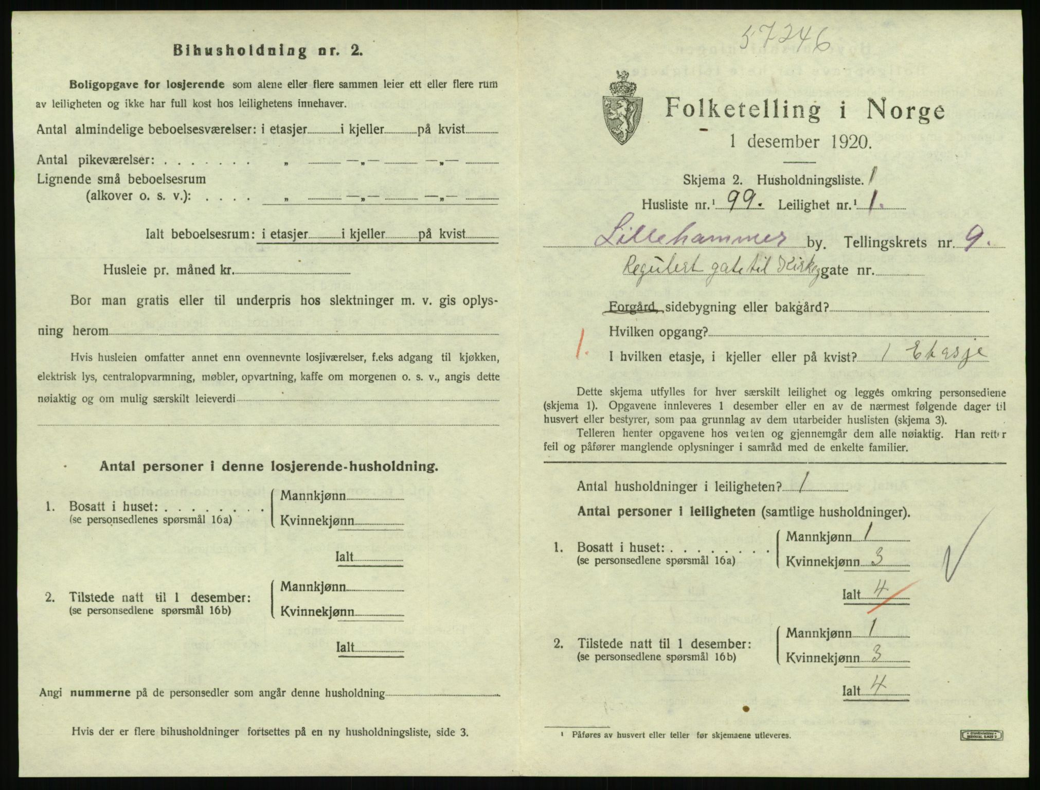 SAH, 1920 census for Lillehammer, 1920, p. 3410