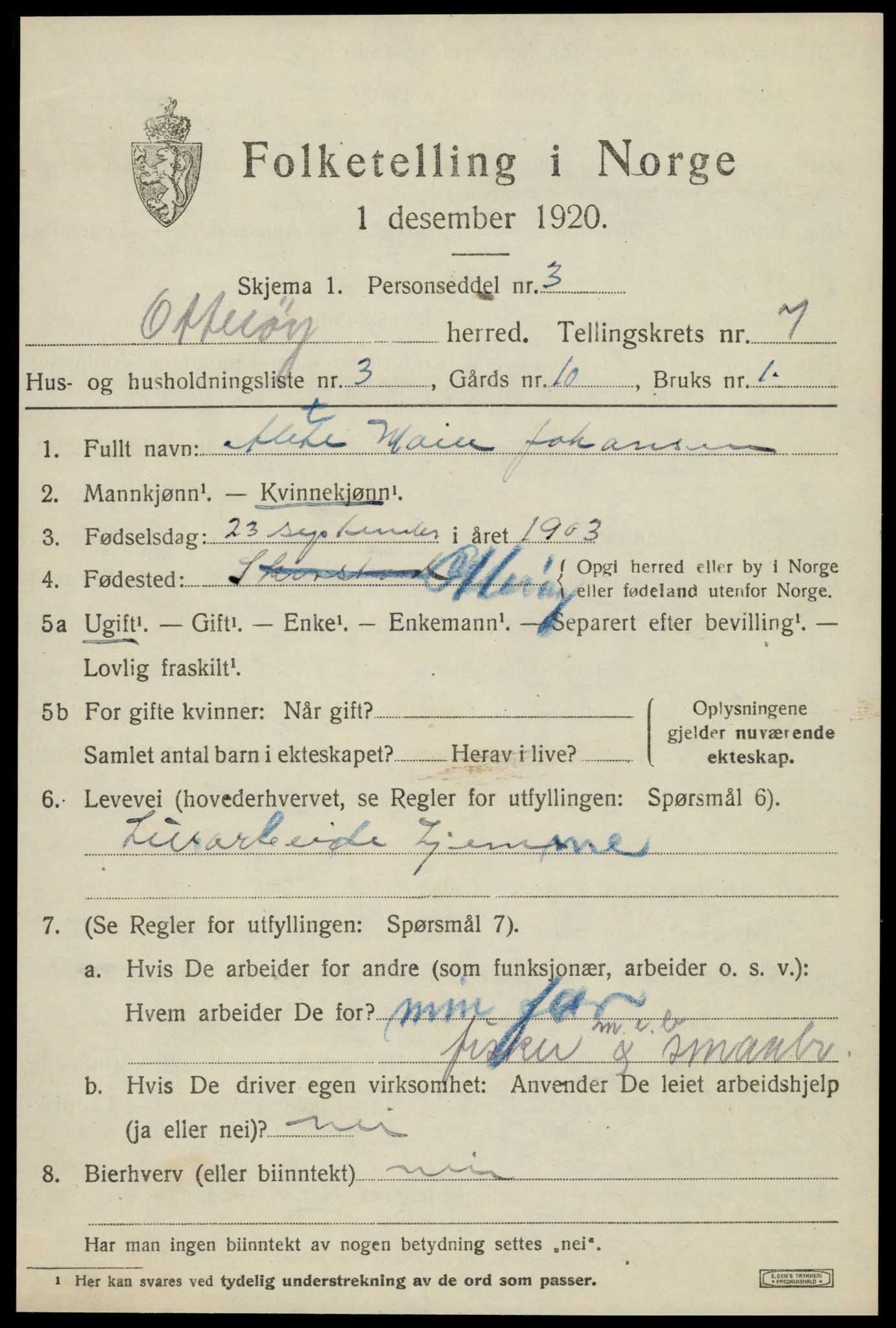 SAT, 1920 census for Otterøy, 1920, p. 2621
