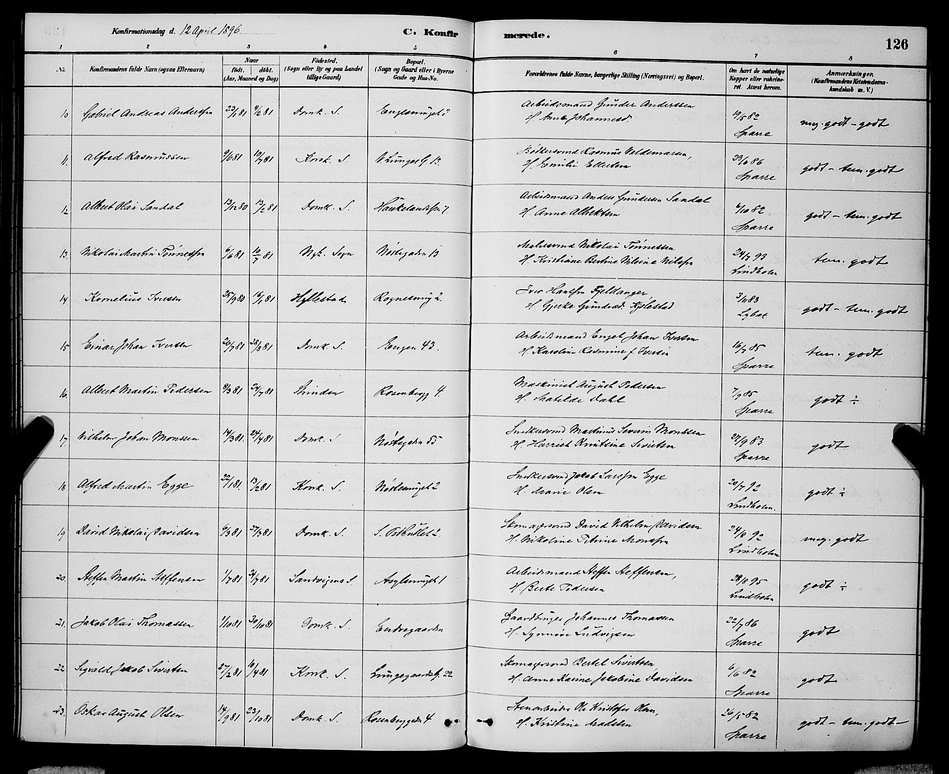 Domkirken sokneprestembete, SAB/A-74801/H/Hab/L0024: Parish register (copy) no. C 4, 1880-1899, p. 126