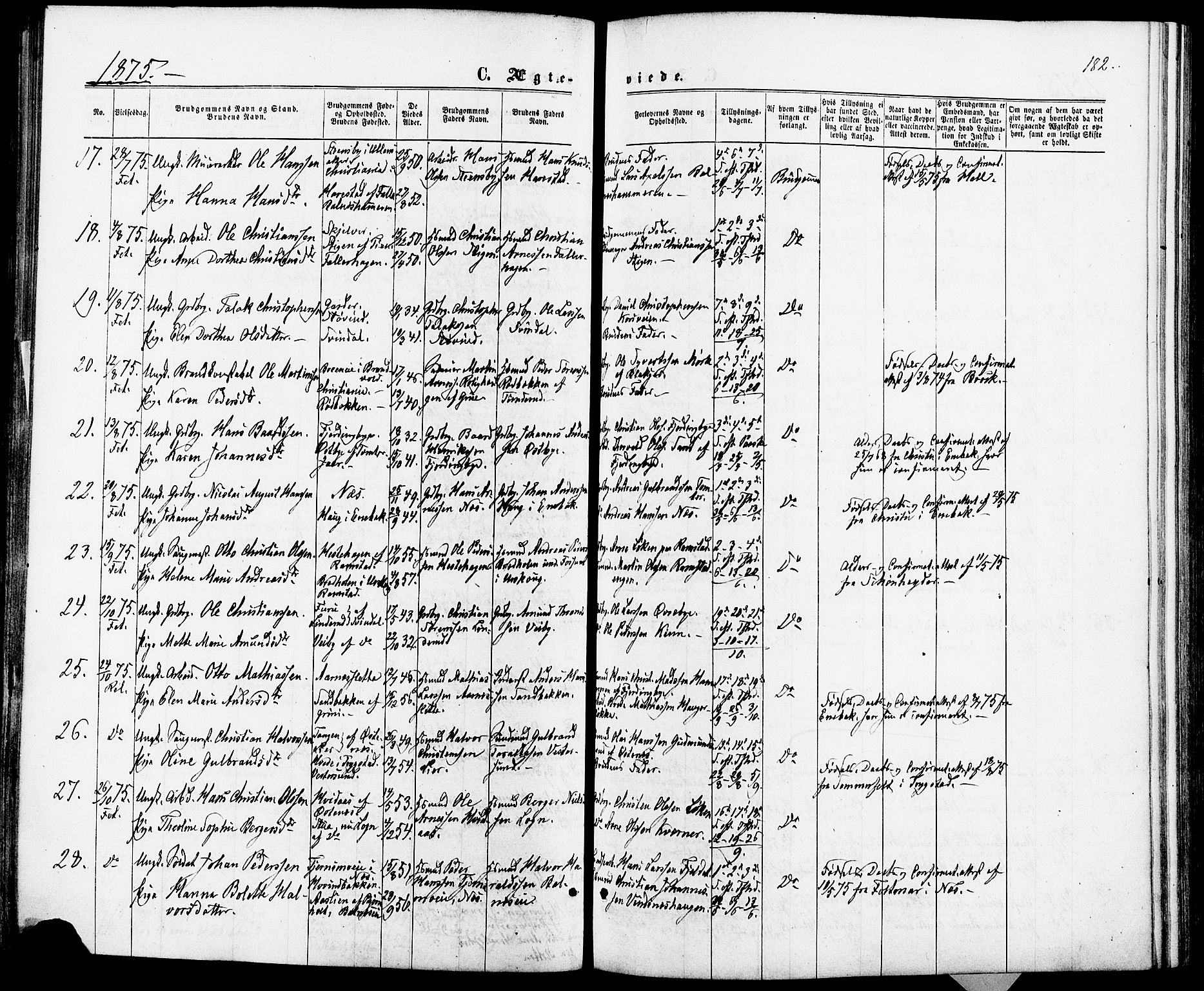 Fet prestekontor Kirkebøker, AV/SAO-A-10370a/F/Fa/L0013: Parish register (official) no. I 13, 1867-1877, p. 182