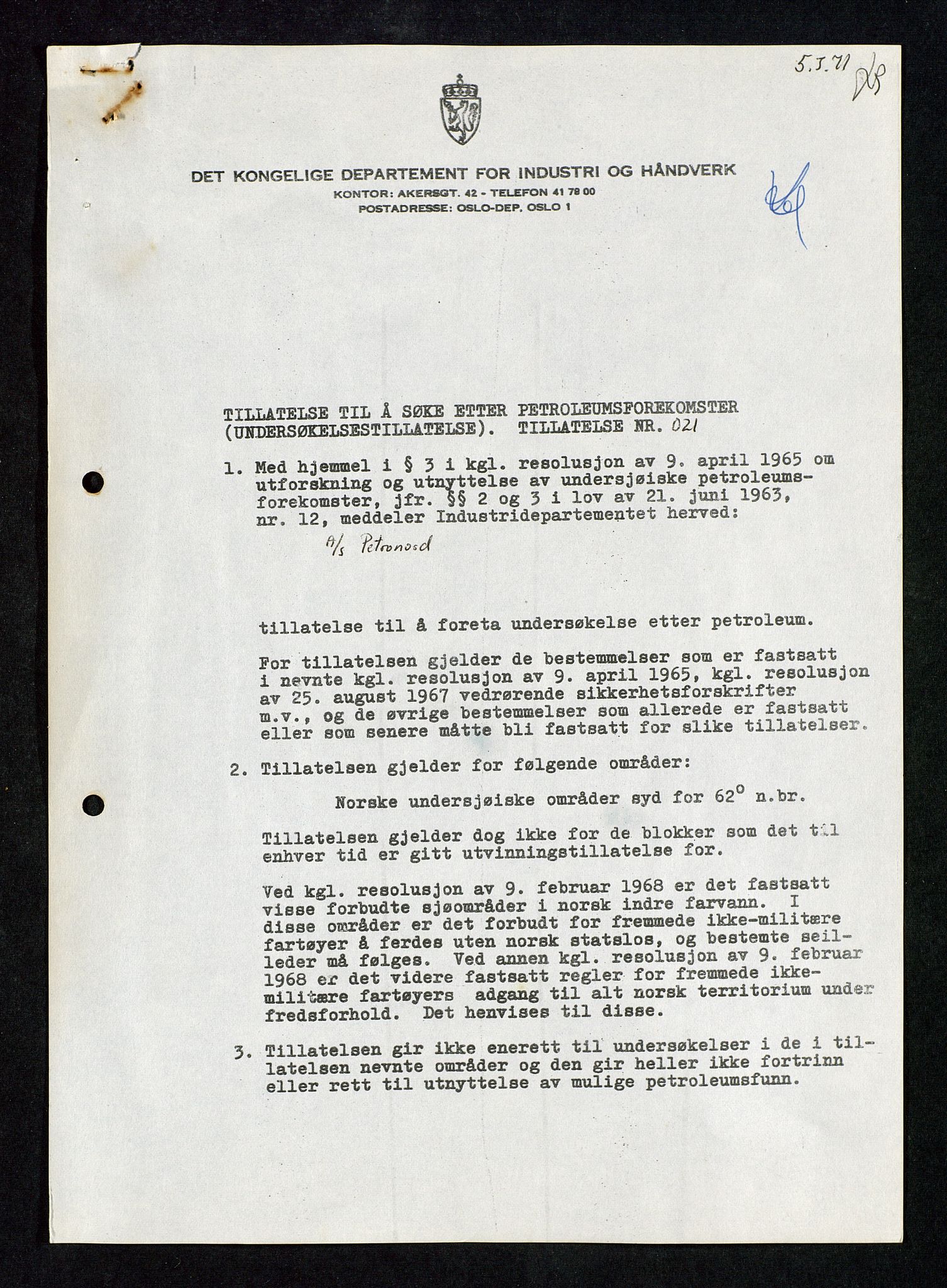 Industridepartementet, Oljekontoret, AV/SAST-A-101348/Da/L0003: Arkivnøkkel 711 Undersøkelser og utforskning, 1963-1971, p. 553