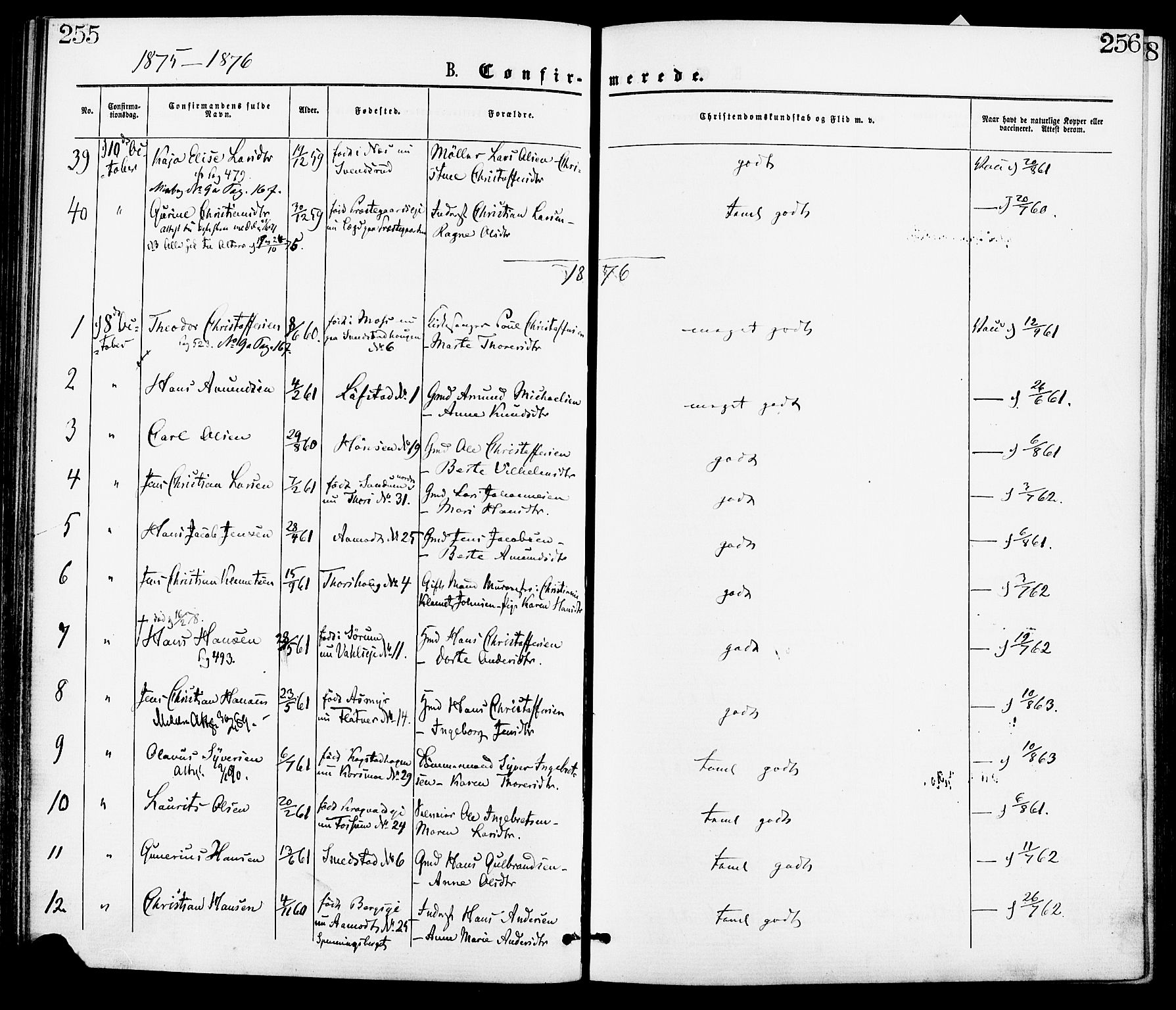 Gjerdrum prestekontor Kirkebøker, AV/SAO-A-10412b/F/Fa/L0008: Parish register (official) no. I 8, 1867-1880, p. 255-256