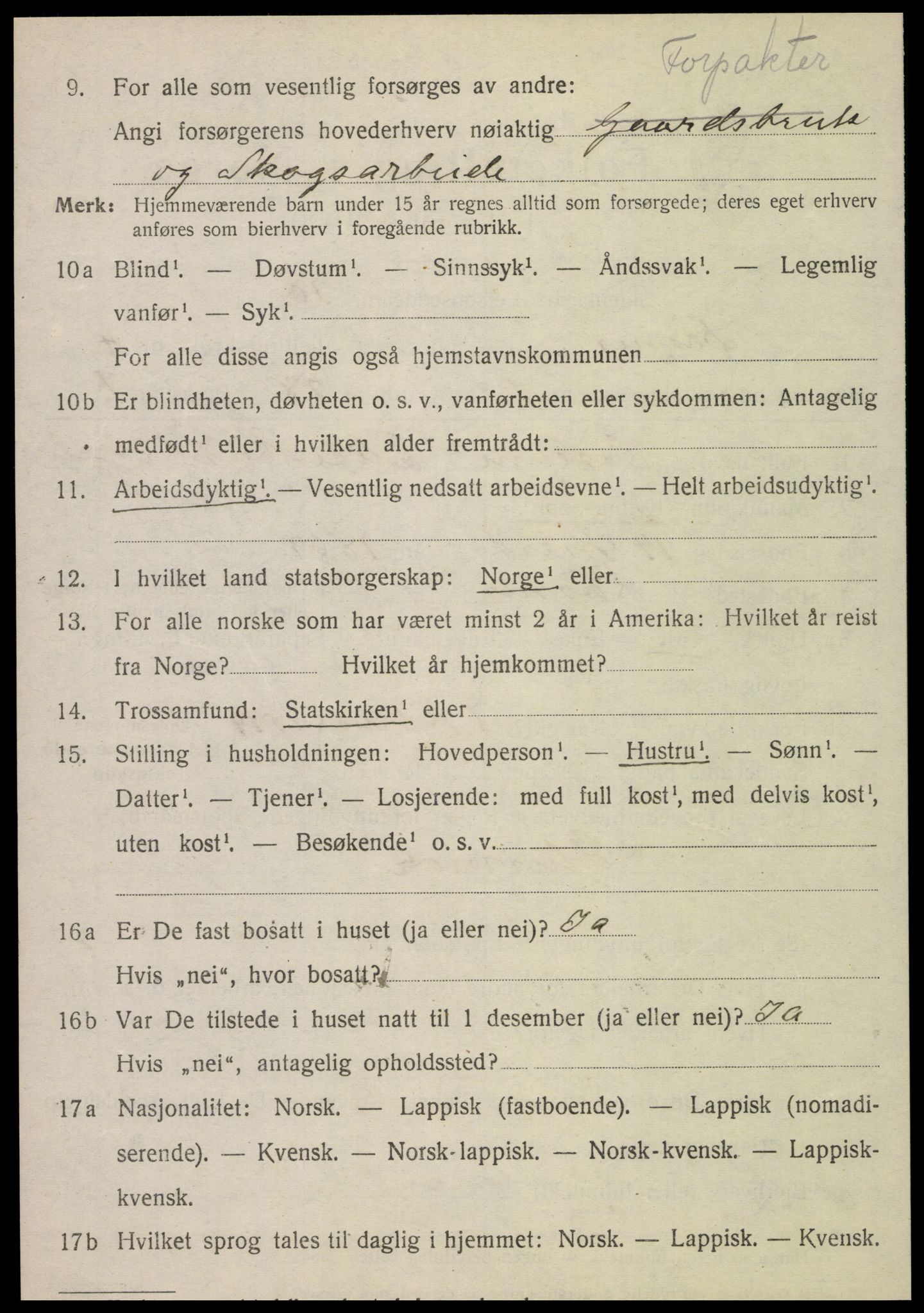 SAT, 1920 census for Fosnes, 1920, p. 1982