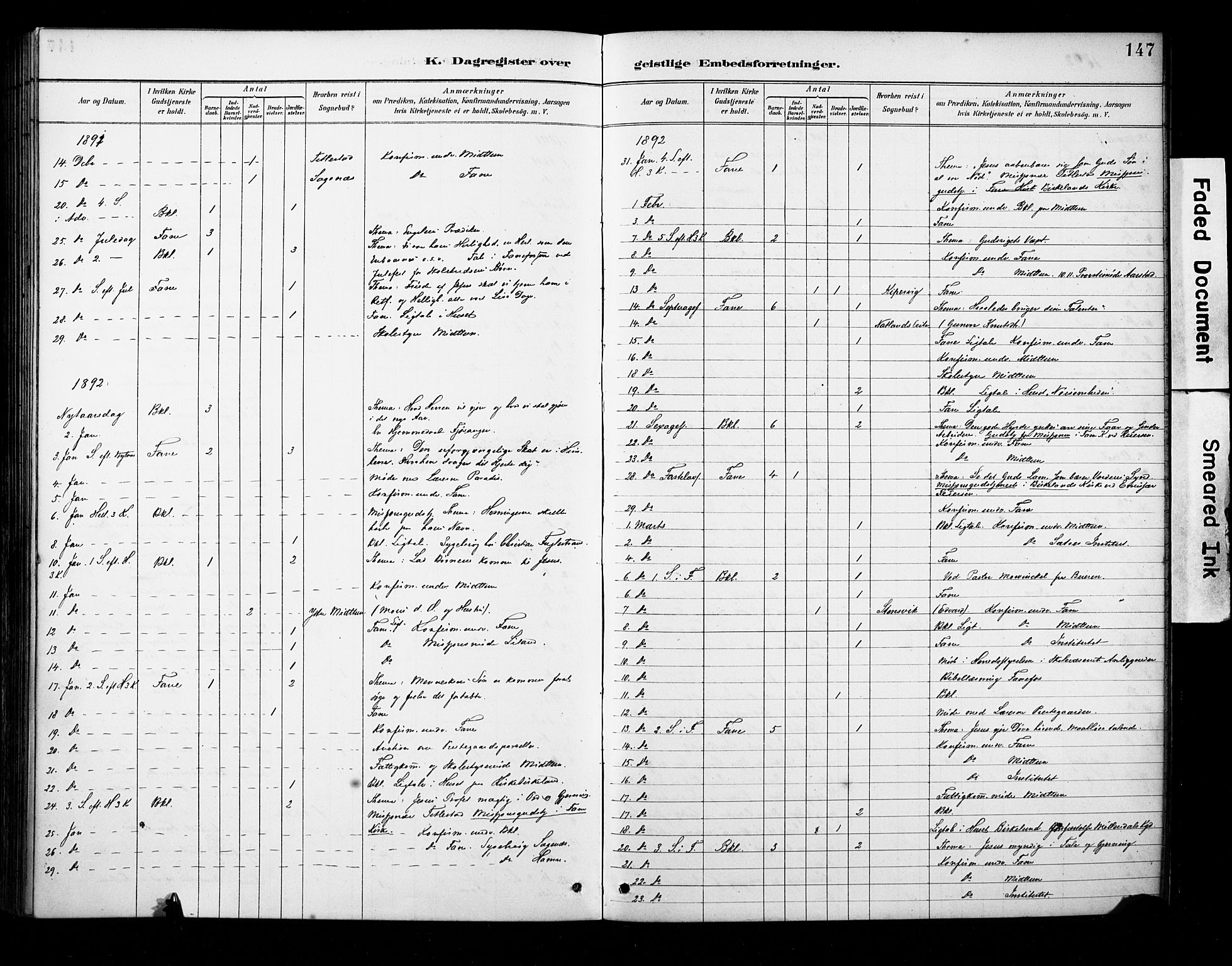 Fana Sokneprestembete, SAB/A-75101/H/Haa/Haab/L0002: Parish register (official) no. B 2, 1890-1897, p. 147