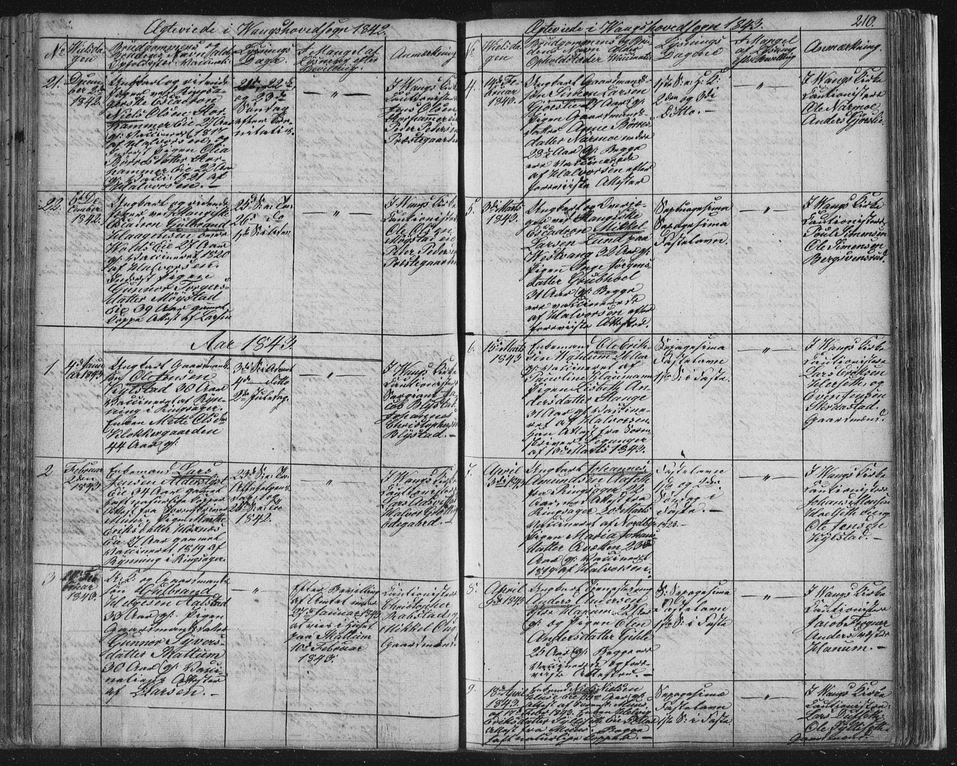 Vang prestekontor, Hedmark, SAH/PREST-008/H/Ha/Hab/L0008: Parish register (copy) no. 8, 1832-1854, p. 210
