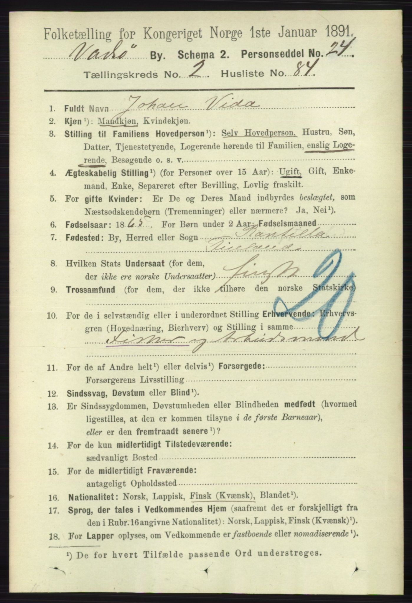 RA, 1891 census for 2003 Vadsø, 1891, p. 1503