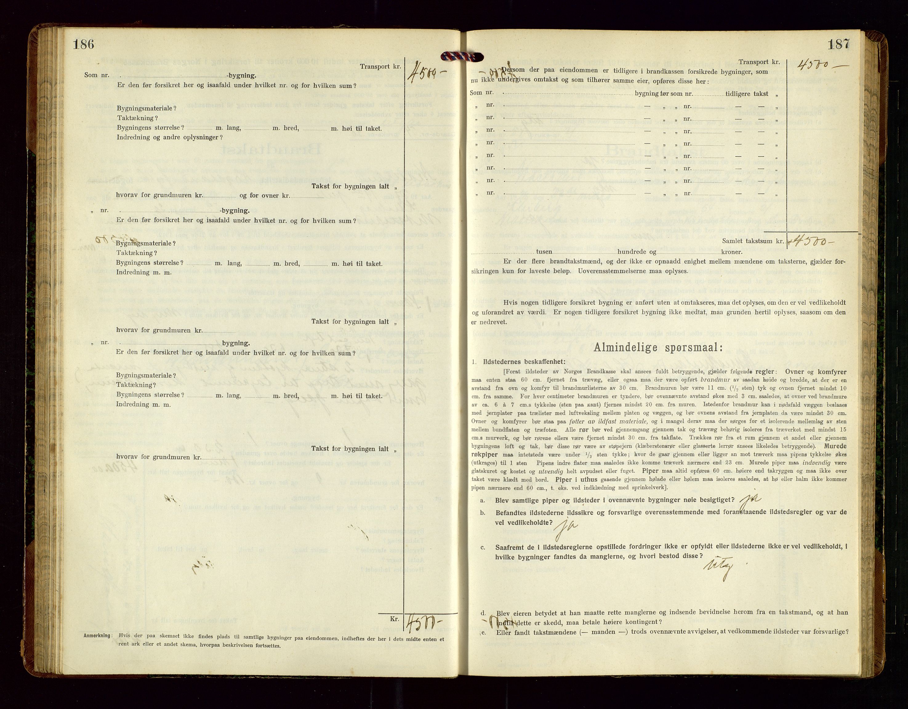 Nedstrand lensmannskontor, SAST/A-100236/Gob/L0002: "Brandtakstprotokol for Nerstrand lensmandsdistrikt Rogaland Fylke", 1916-1949, p. 186-187