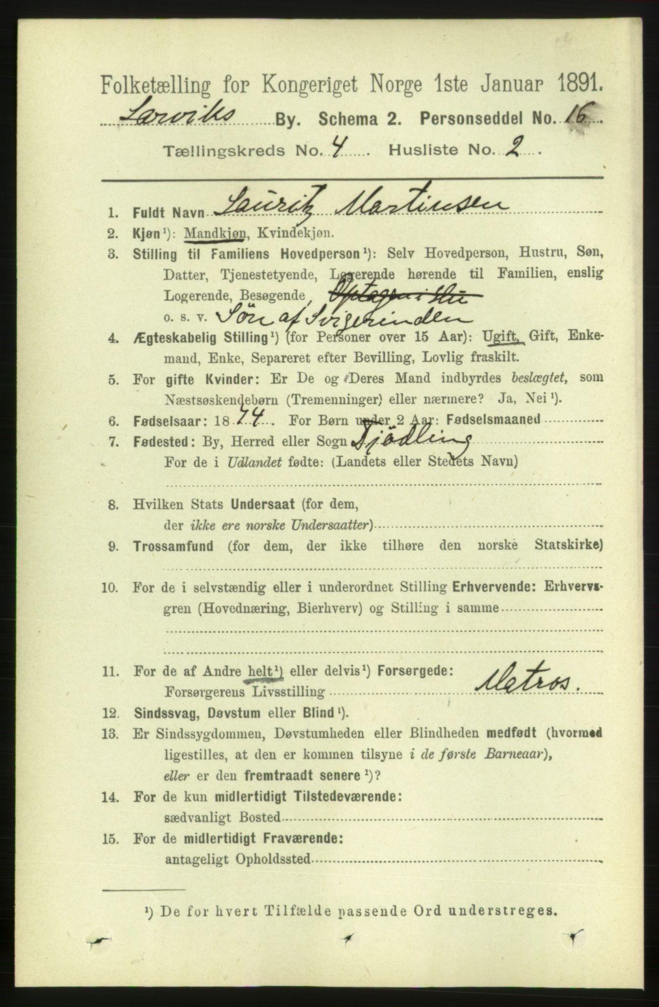 RA, 1891 census for 0707 Larvik, 1891, p. 5092