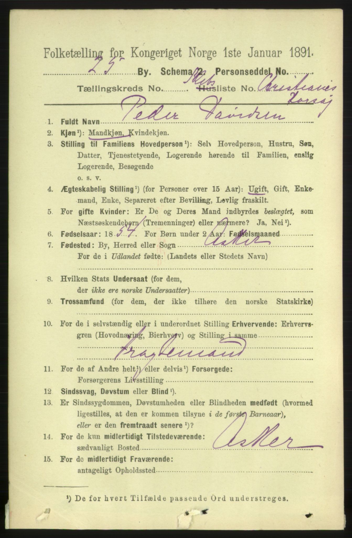 RA, 1891 census for 0801 Kragerø, 1891, p. 7641