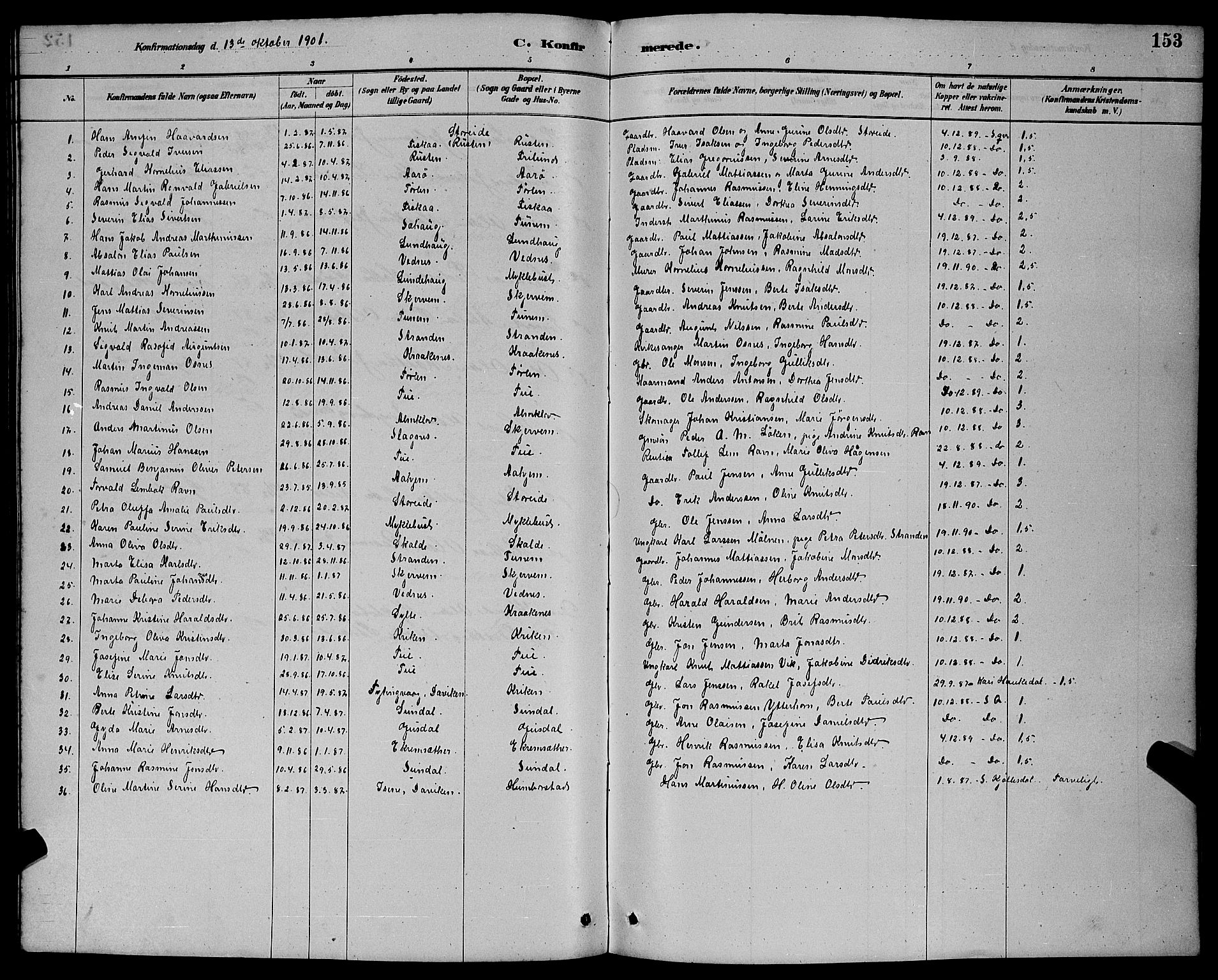 Ministerialprotokoller, klokkerbøker og fødselsregistre - Møre og Romsdal, AV/SAT-A-1454/501/L0017: Parish register (copy) no. 501C03, 1885-1901, p. 153