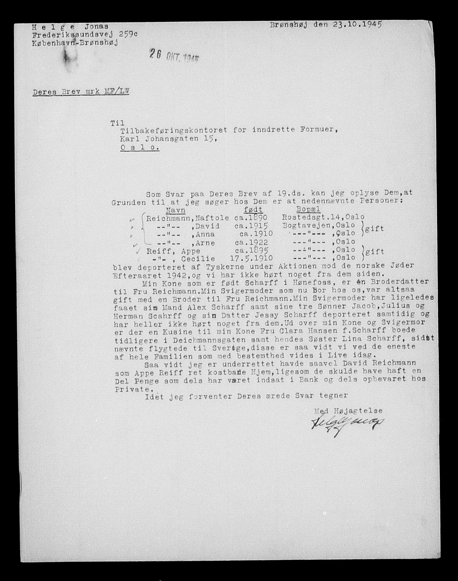 Justisdepartementet, Tilbakeføringskontoret for inndratte formuer, AV/RA-S-1564/H/Hc/Hcc/L0978: --, 1945-1947, p. 9