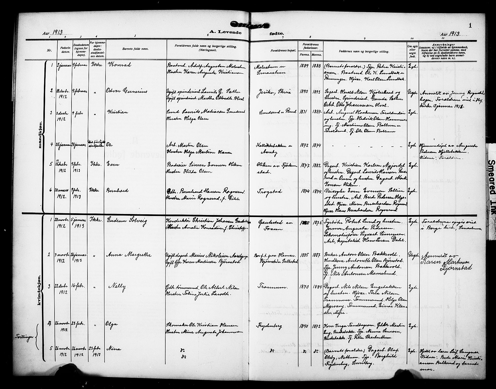 Østre Toten prestekontor, AV/SAH-PREST-104/H/Ha/Hab/L0008: Parish register (copy) no. 8, 1913-1929, p. 1