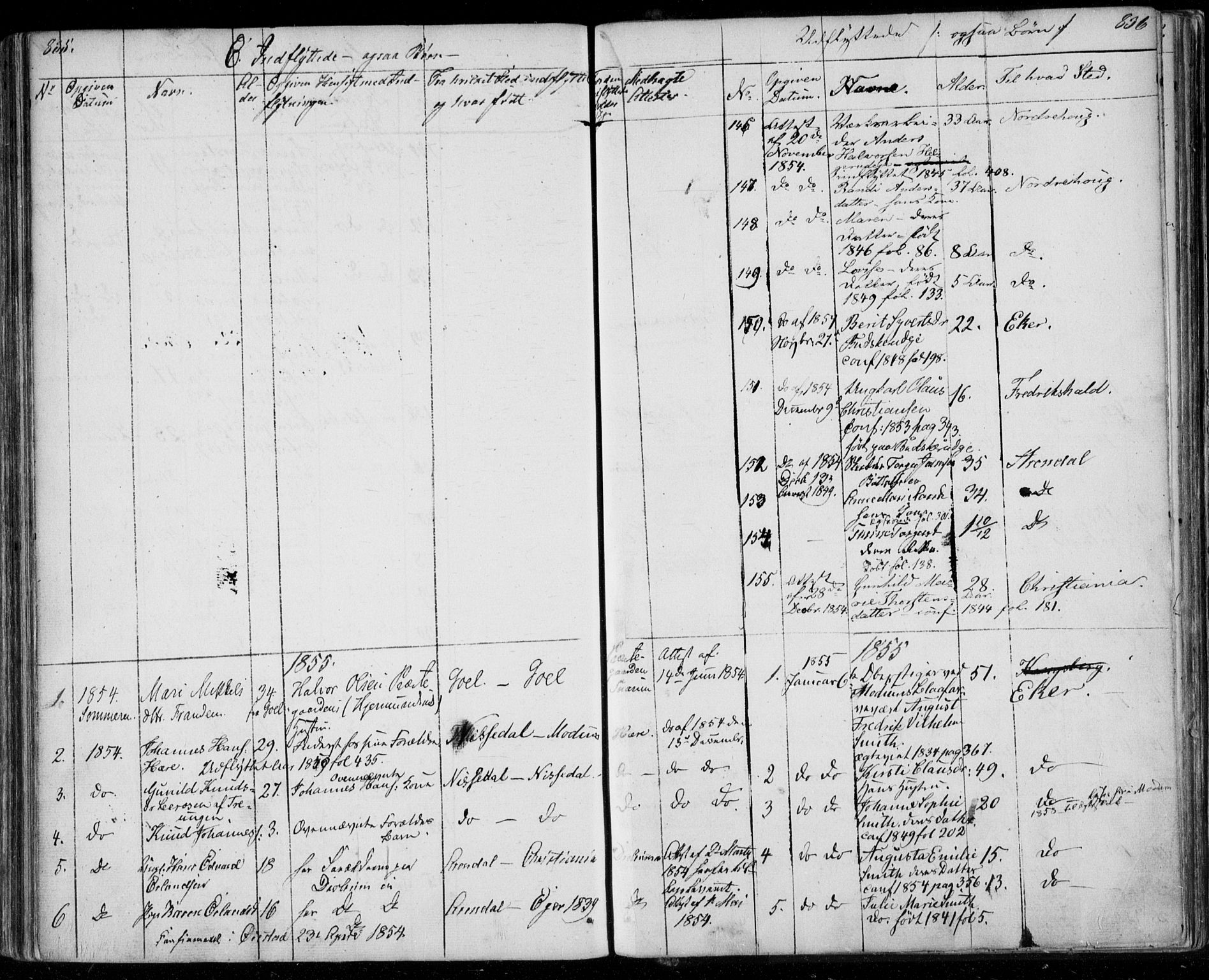 Modum kirkebøker, AV/SAKO-A-234/F/Fa/L0008: Parish register (official) no. 8, 1851-1859, p. 835-836