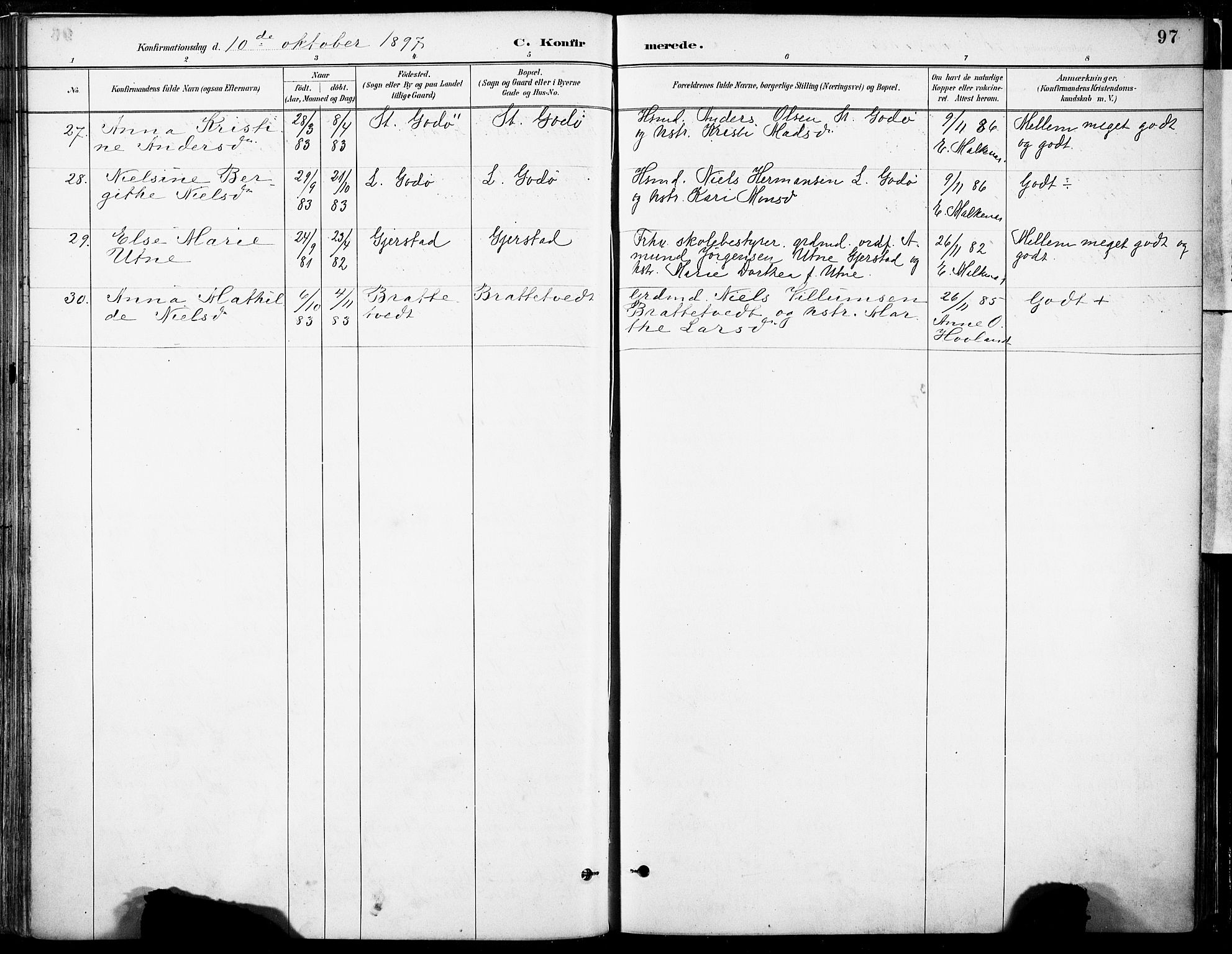 Tysnes sokneprestembete, AV/SAB-A-78601/H/Haa: Parish register (official) no. B 1, 1887-1906, p. 97