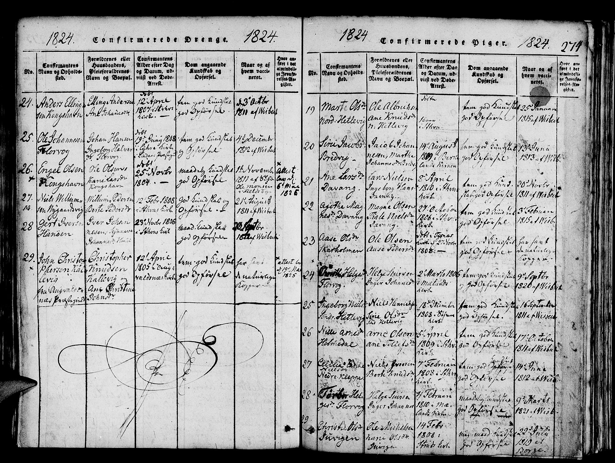Askøy Sokneprestembete, SAB/A-74101/H/Ha/Haa/Haaa/L0003: Parish register (official) no. A 3, 1815-1825, p. 274