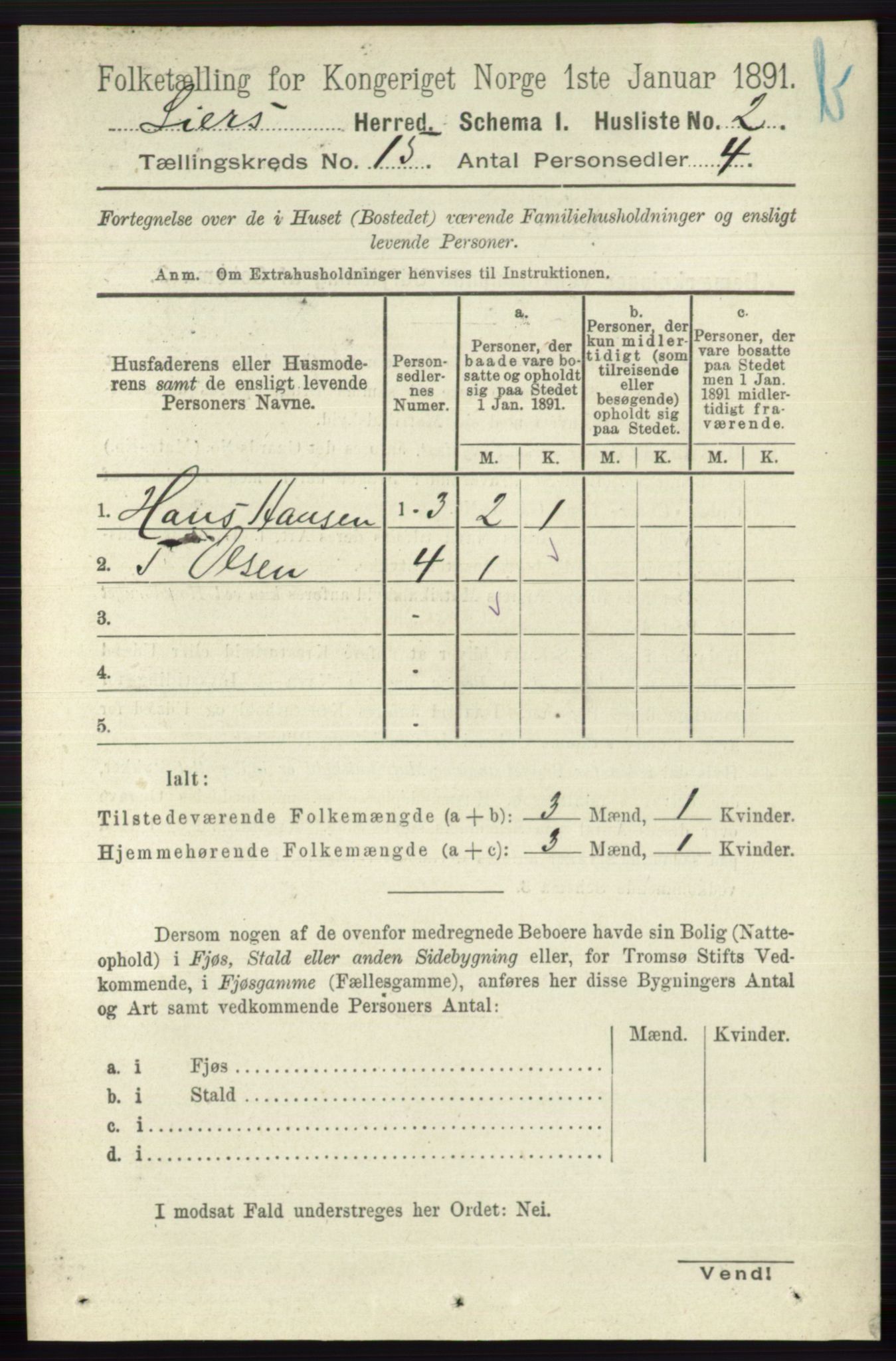 RA, 1891 census for 0626 Lier, 1891, p. 8621