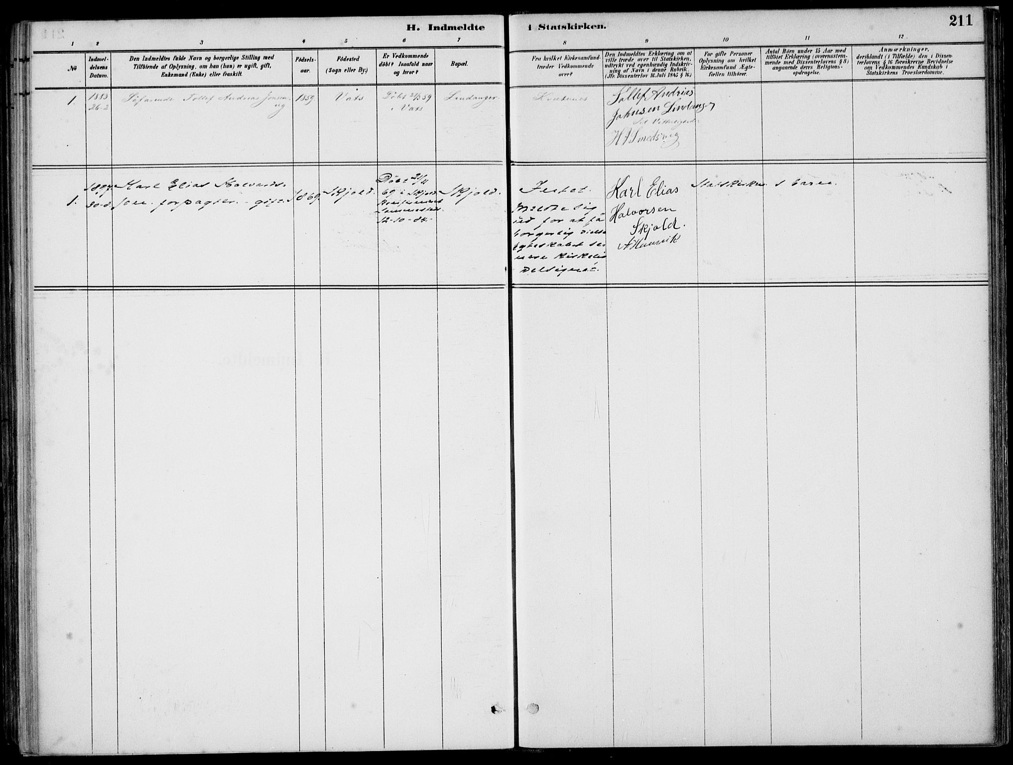 Skjold sokneprestkontor, SAST/A-101847/H/Ha/Haa/L0010: Parish register (official) no. A 10, 1882-1897, p. 211