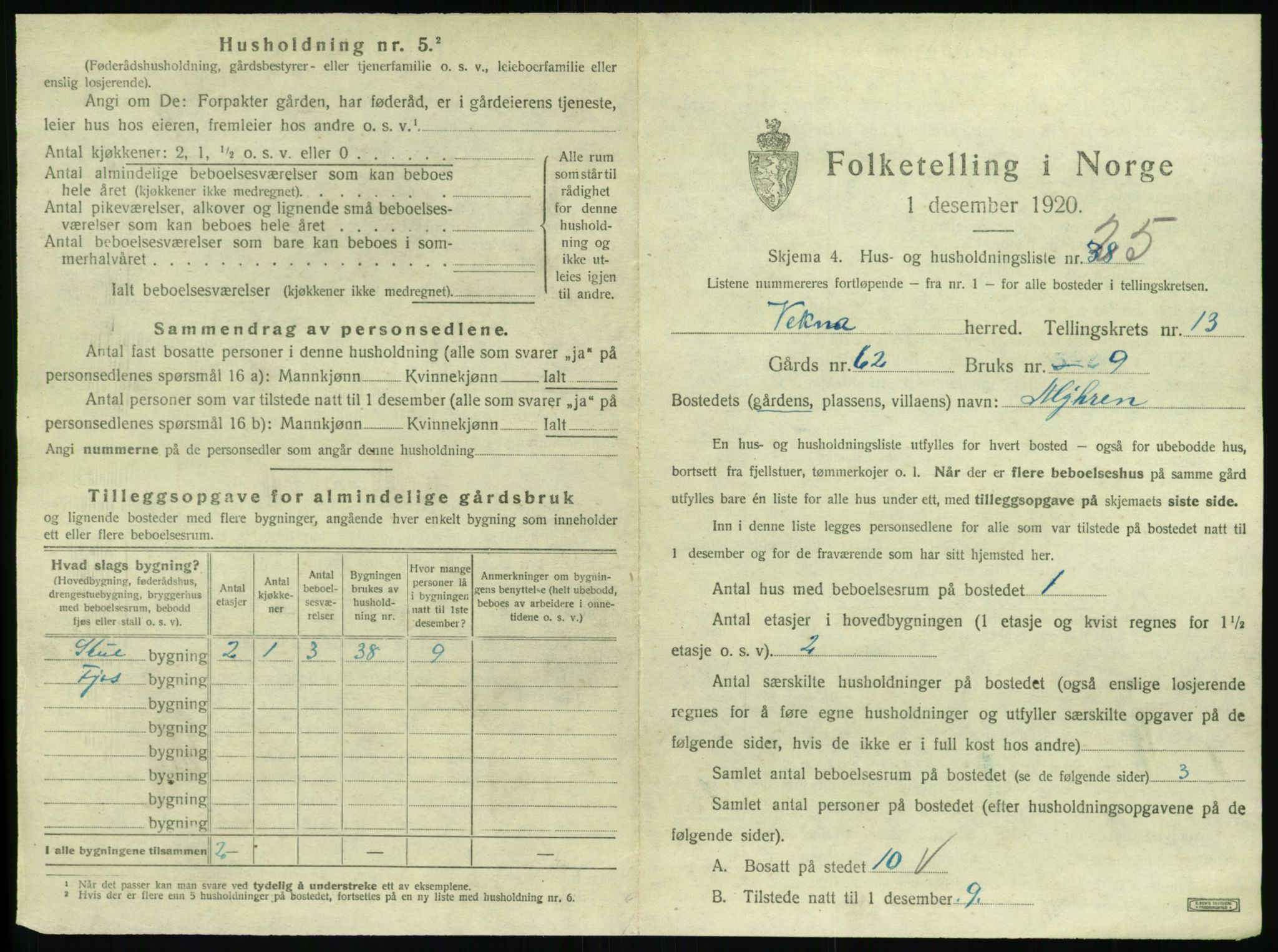 SAT, 1920 census for Vikna, 1920, p. 1141