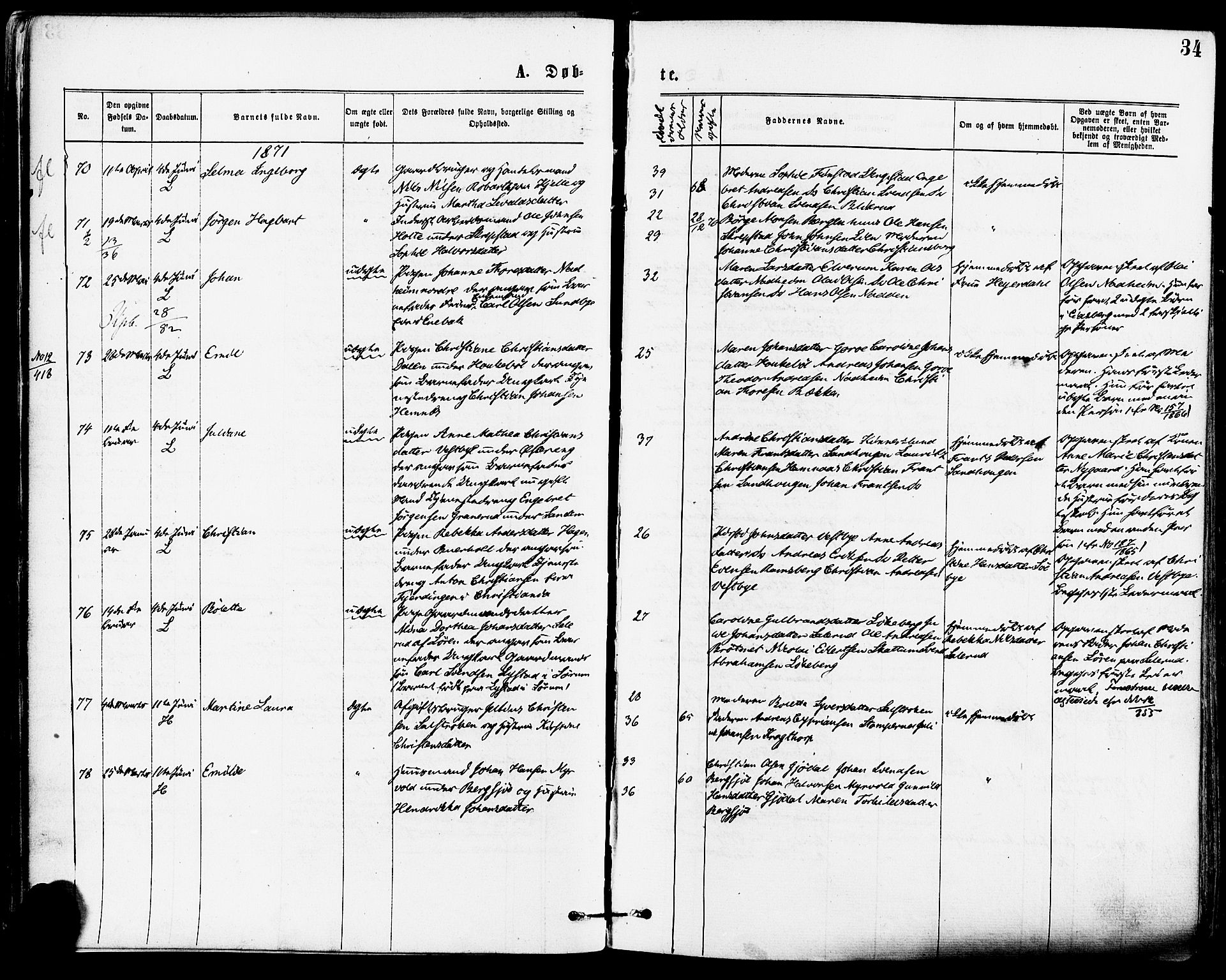 Høland prestekontor Kirkebøker, AV/SAO-A-10346a/F/Fa/L0012.a: Parish register (official) no. I 12A, 1869-1879, p. 34