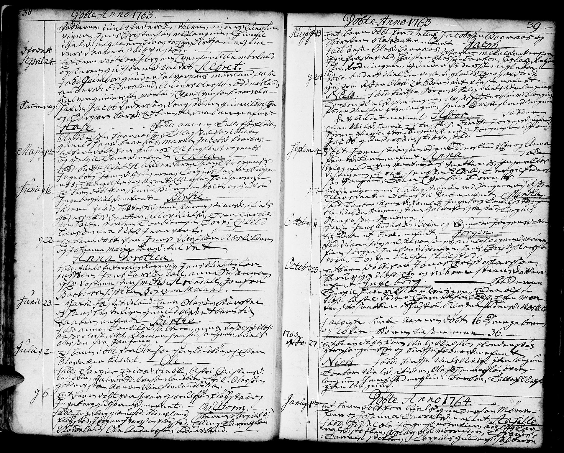 Austre Moland sokneprestkontor, SAK/1111-0001/F/Fa/Faa/L0002: Parish register (official) no. A 2, 1747-1808, p. 38-39