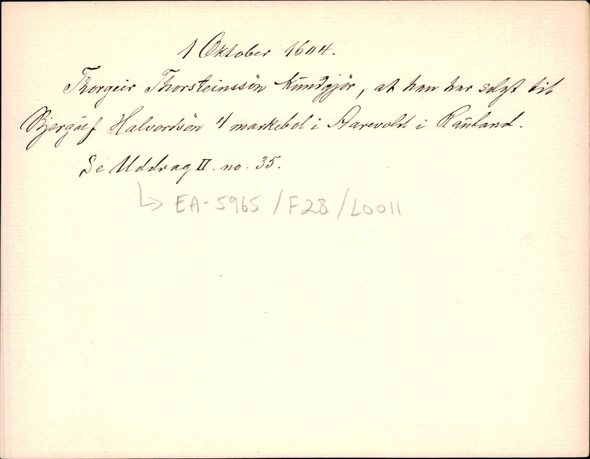 Riksarkivets diplomsamling, AV/RA-EA-5965/F35/F35d/L0002: Innlånte diplomer, seddelregister, 1592-1620, p. 417