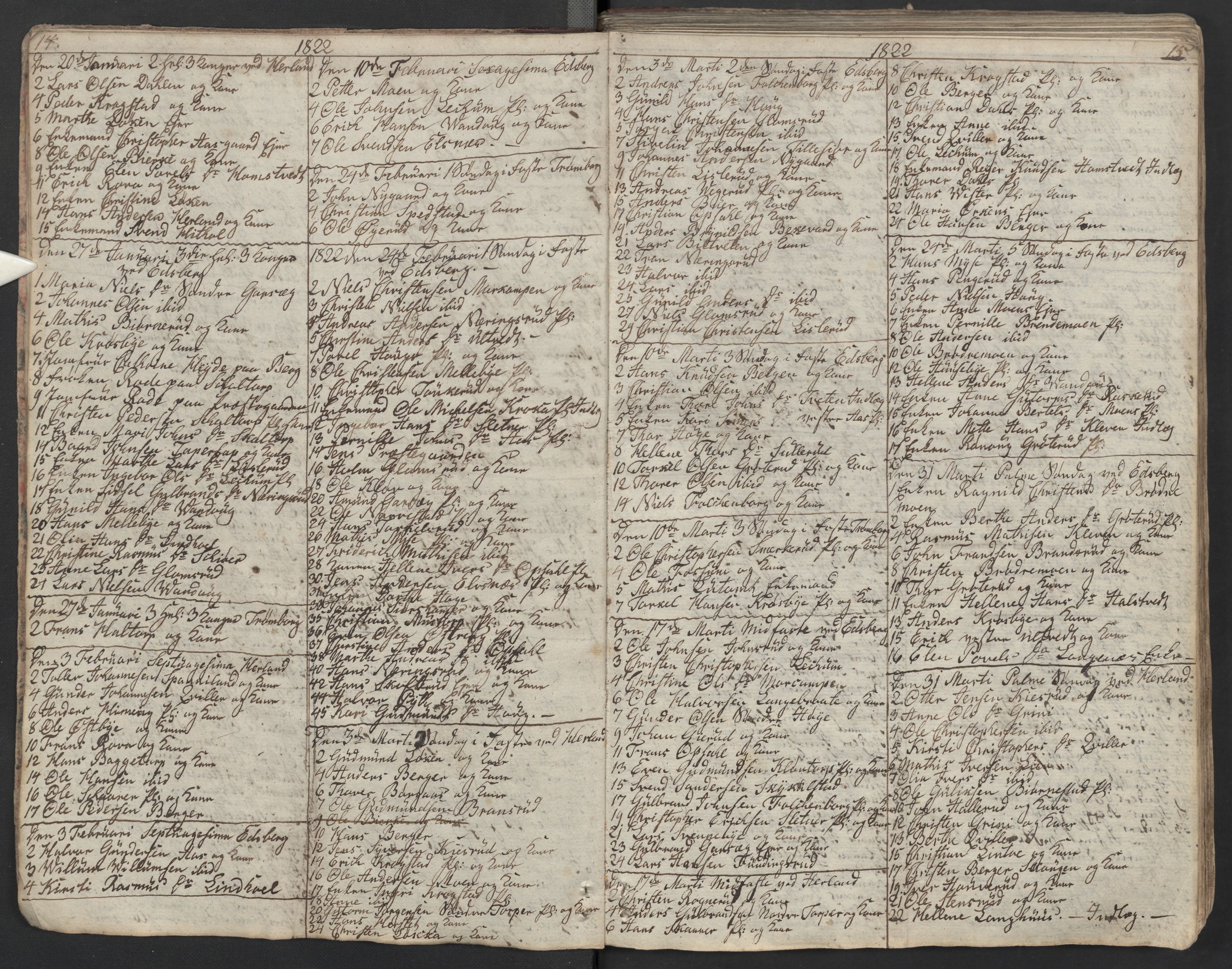 Eidsberg prestekontor Kirkebøker, AV/SAO-A-10905/M/Ma/L0002: Communicants register no. I 2, 1821-1841, p. 14-15