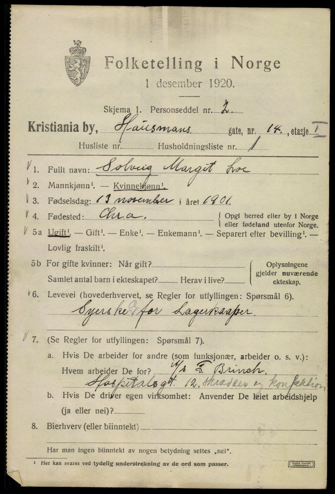 SAO, 1920 census for Kristiania, 1920, p. 272949