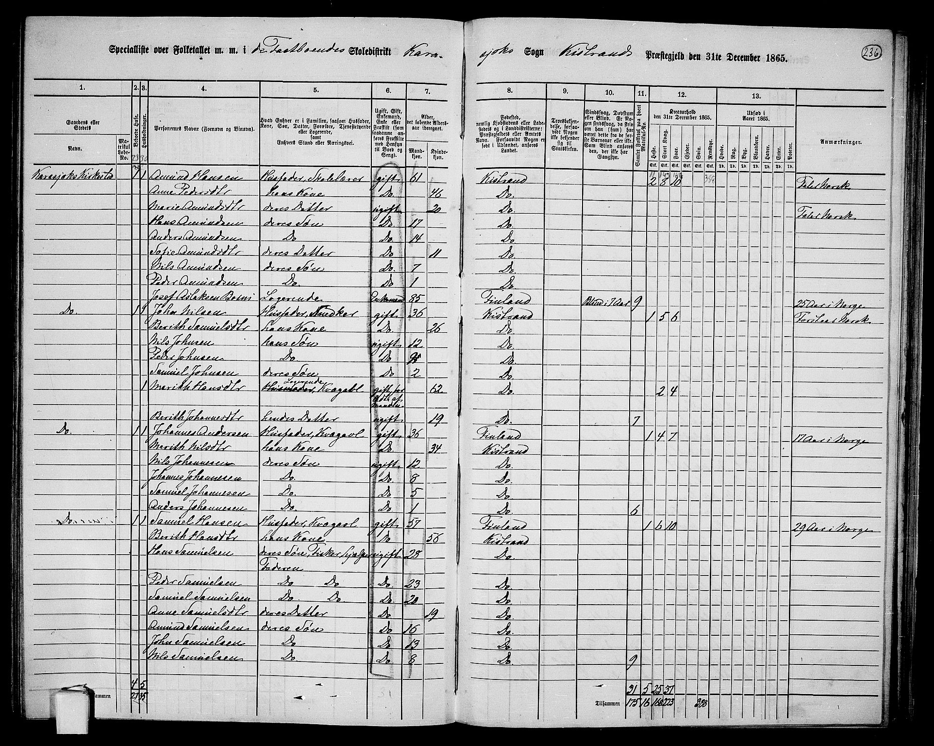 RA, 1865 census for Kistrand, 1865, p. 74