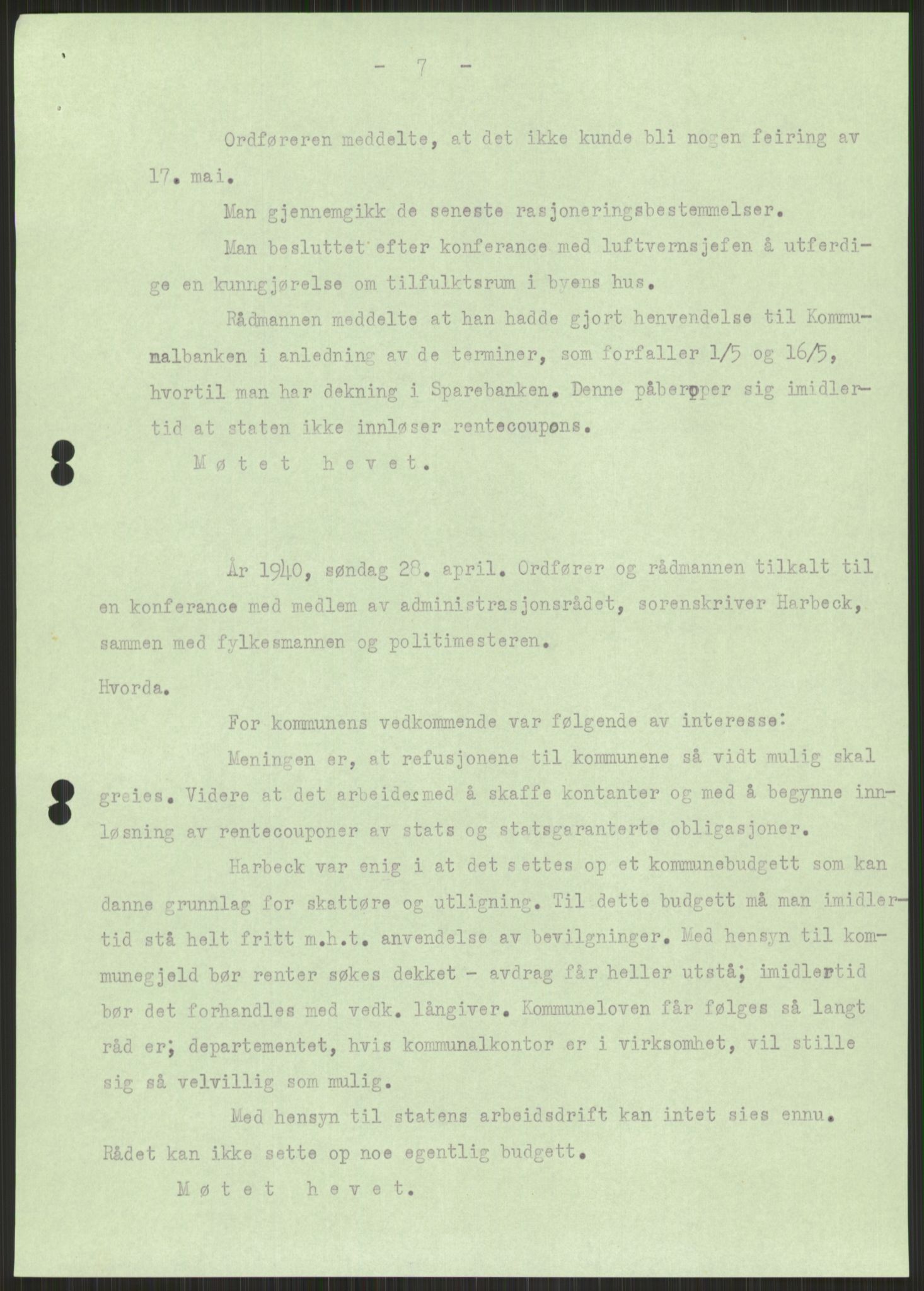 Forsvaret, Forsvarets krigshistoriske avdeling, AV/RA-RAFA-2017/Y/Ya/L0014: II-C-11-31 - Fylkesmenn.  Rapporter om krigsbegivenhetene 1940., 1940, p. 607