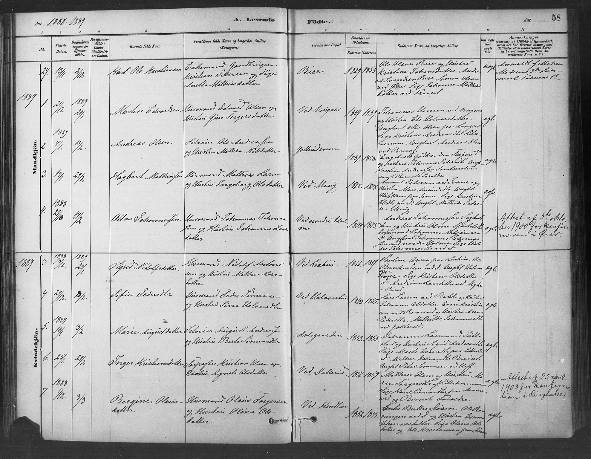 Fåberg prestekontor, AV/SAH-PREST-086/H/Ha/Haa/L0009: Parish register (official) no. 9, 1879-1898, p. 58