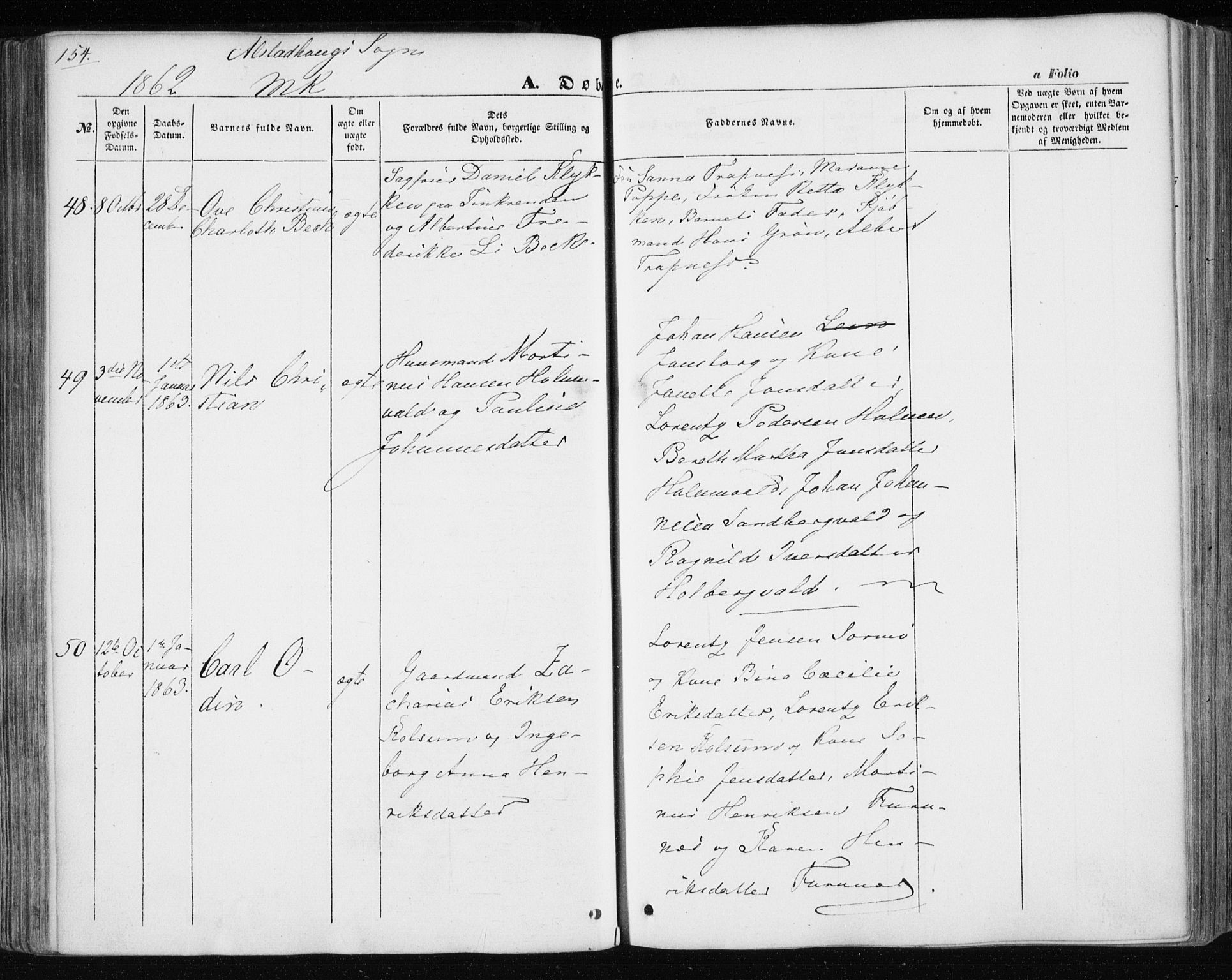 Ministerialprotokoller, klokkerbøker og fødselsregistre - Nord-Trøndelag, AV/SAT-A-1458/717/L0154: Parish register (official) no. 717A07 /1, 1850-1862, p. 154