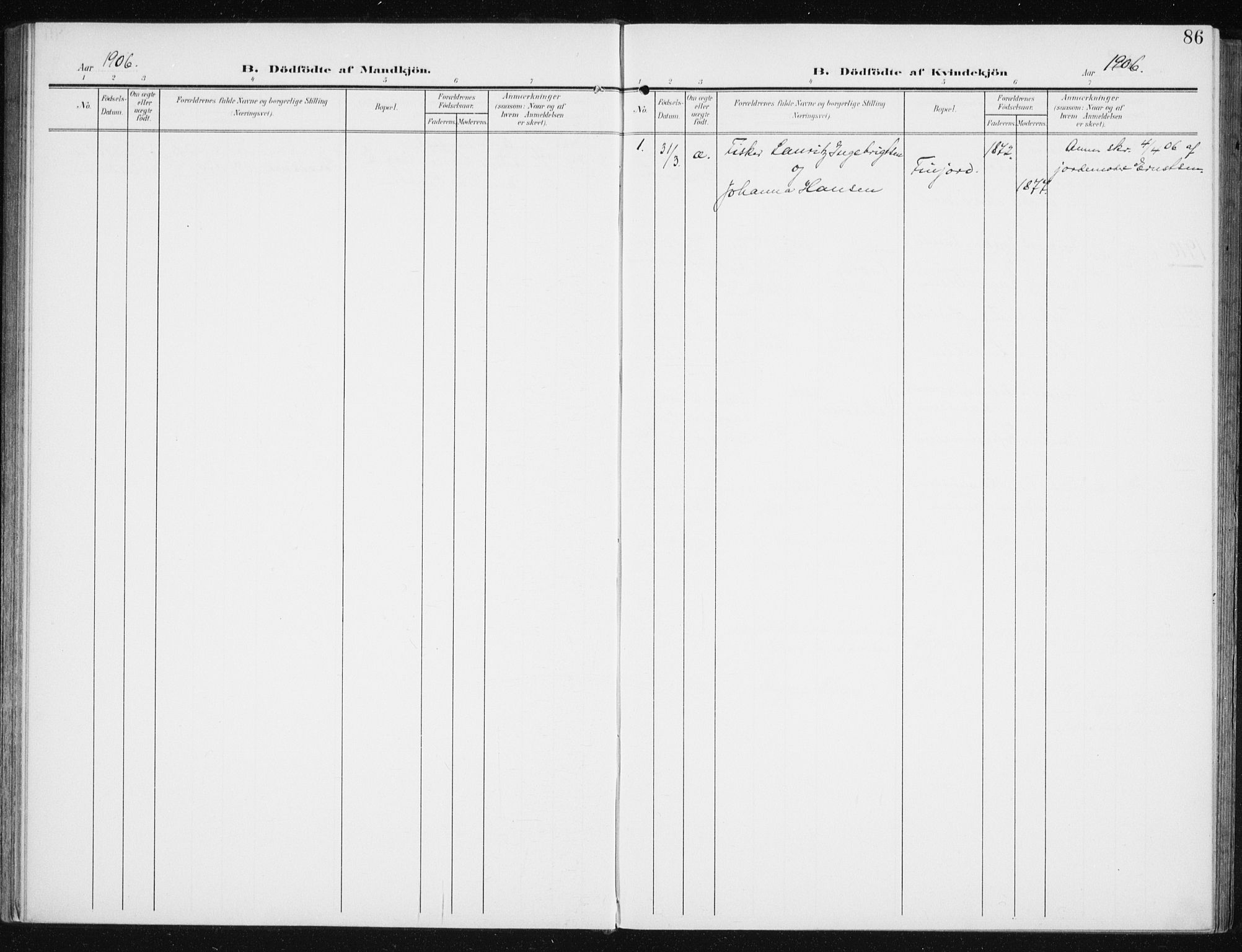 Sand/Bjarkøy sokneprestkontor, SATØ/S-0811/I/Ia/Iaa/L0005kirke: Parish register (official) no. 5, 1905-1914, p. 86