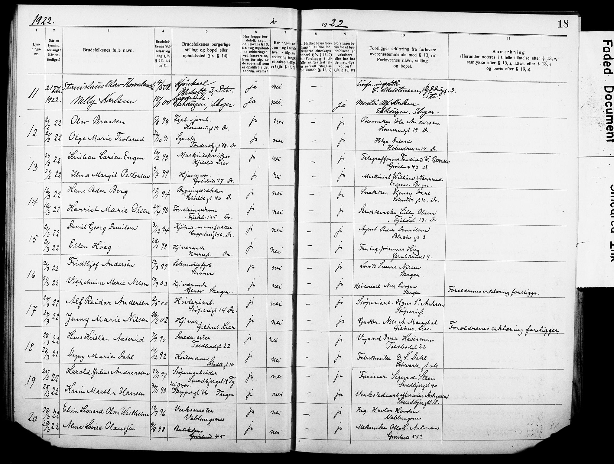 Strømsø kirkebøker, AV/SAKO-A-246/H/Ha/L0018: Banns register no. 18, 1920-1932, p. 18