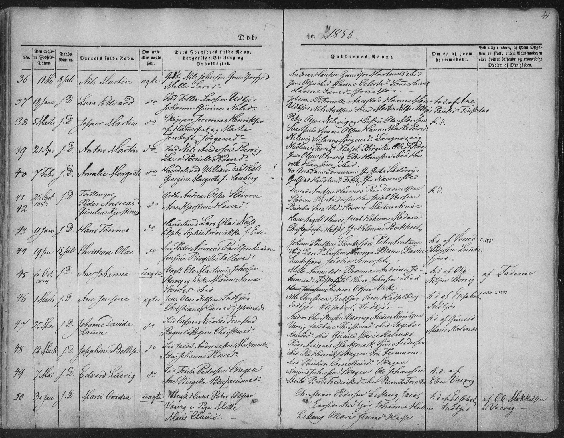 Ministerialprotokoller, klokkerbøker og fødselsregistre - Nordland, SAT/A-1459/888/L1241: Parish register (official) no. 888A07, 1849-1869, p. 41