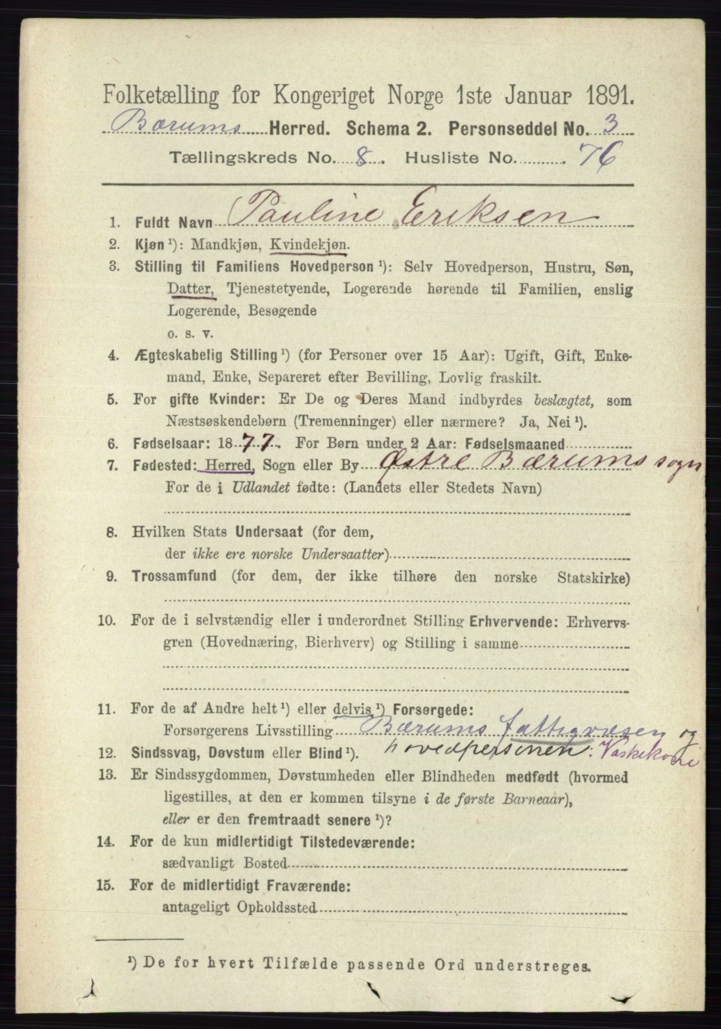 RA, 1891 census for 0219 Bærum, 1891, p. 4975