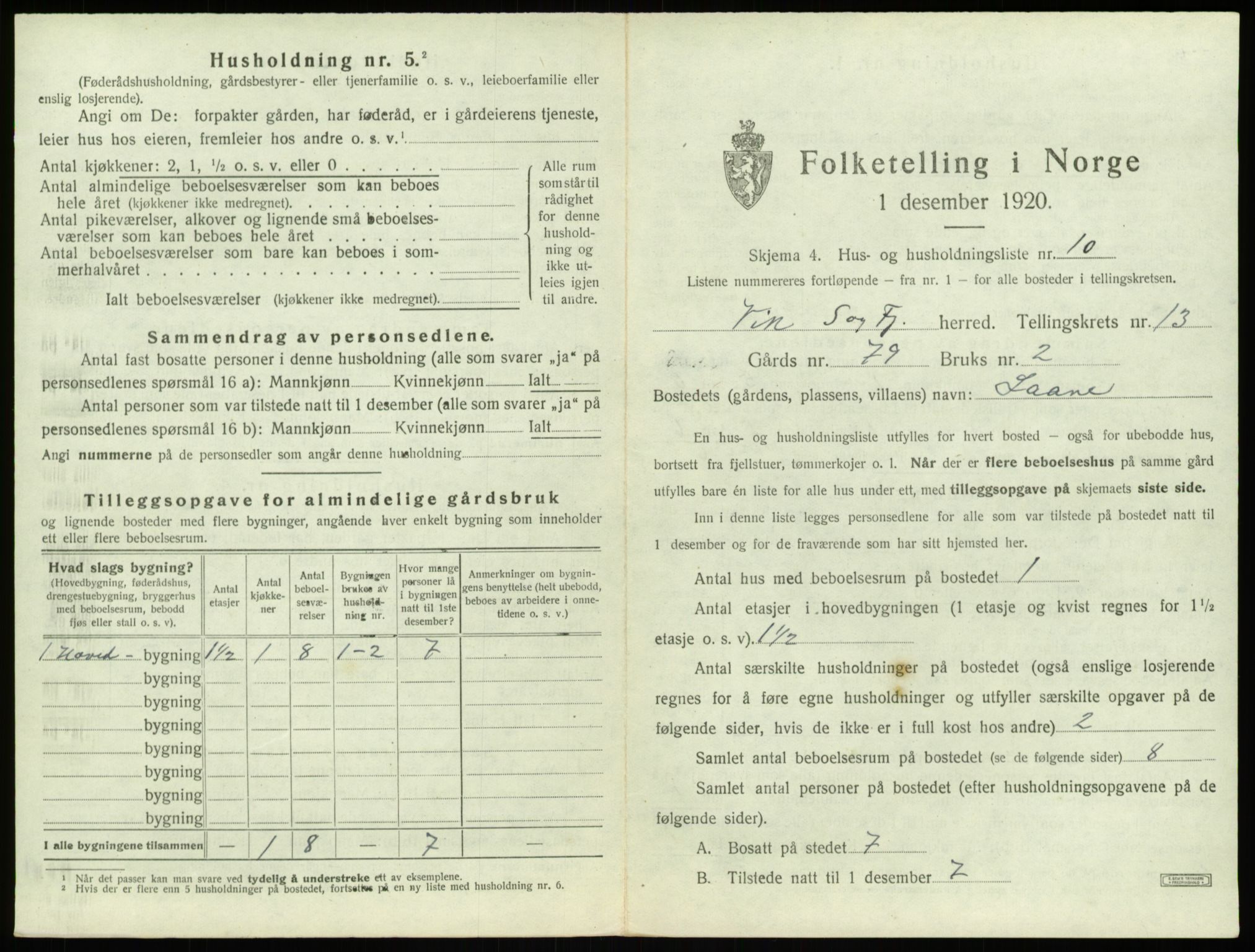 SAB, 1920 census for Vik, 1920, p. 1160