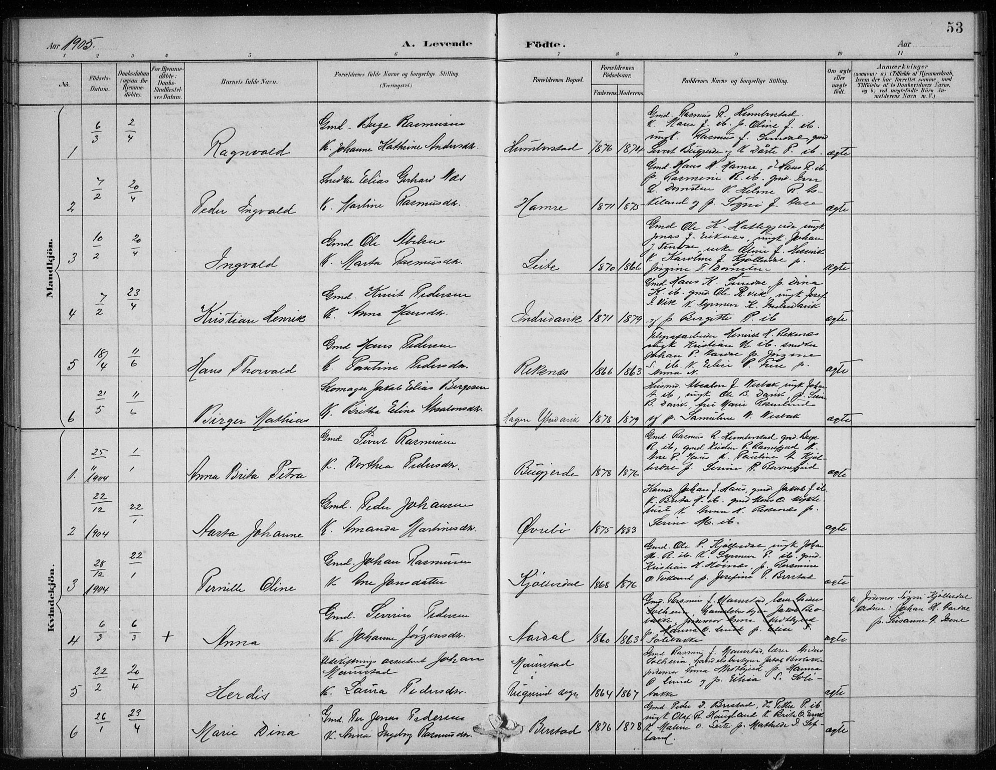 Davik sokneprestembete, SAB/A-79701/H/Hab/Haba/L0002: Parish register (copy) no. A 2, 1890-1911, p. 53