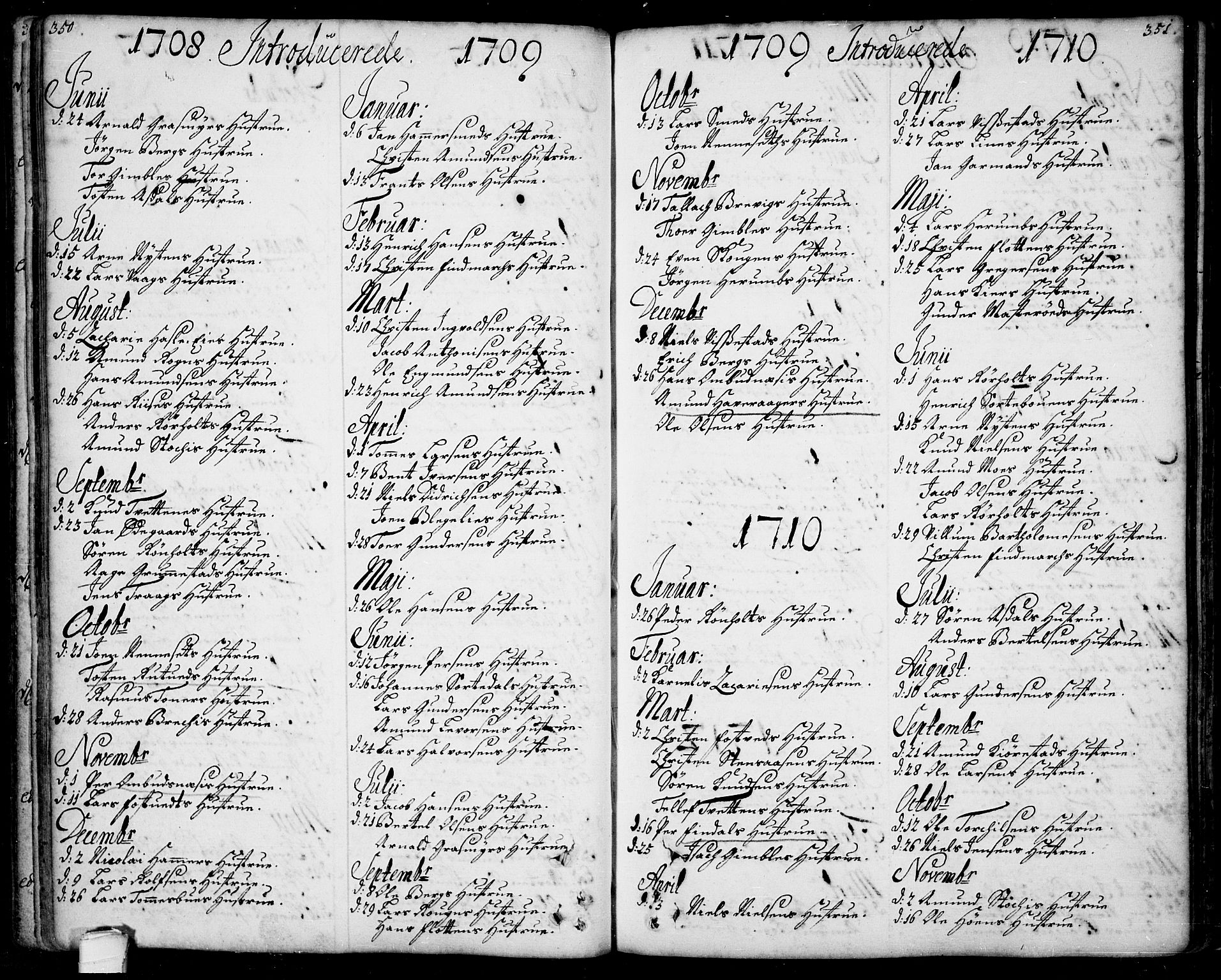 Bamble kirkebøker, SAKO/A-253/F/Fa/L0001: Parish register (official) no. I 1, 1702-1774, p. 350-351
